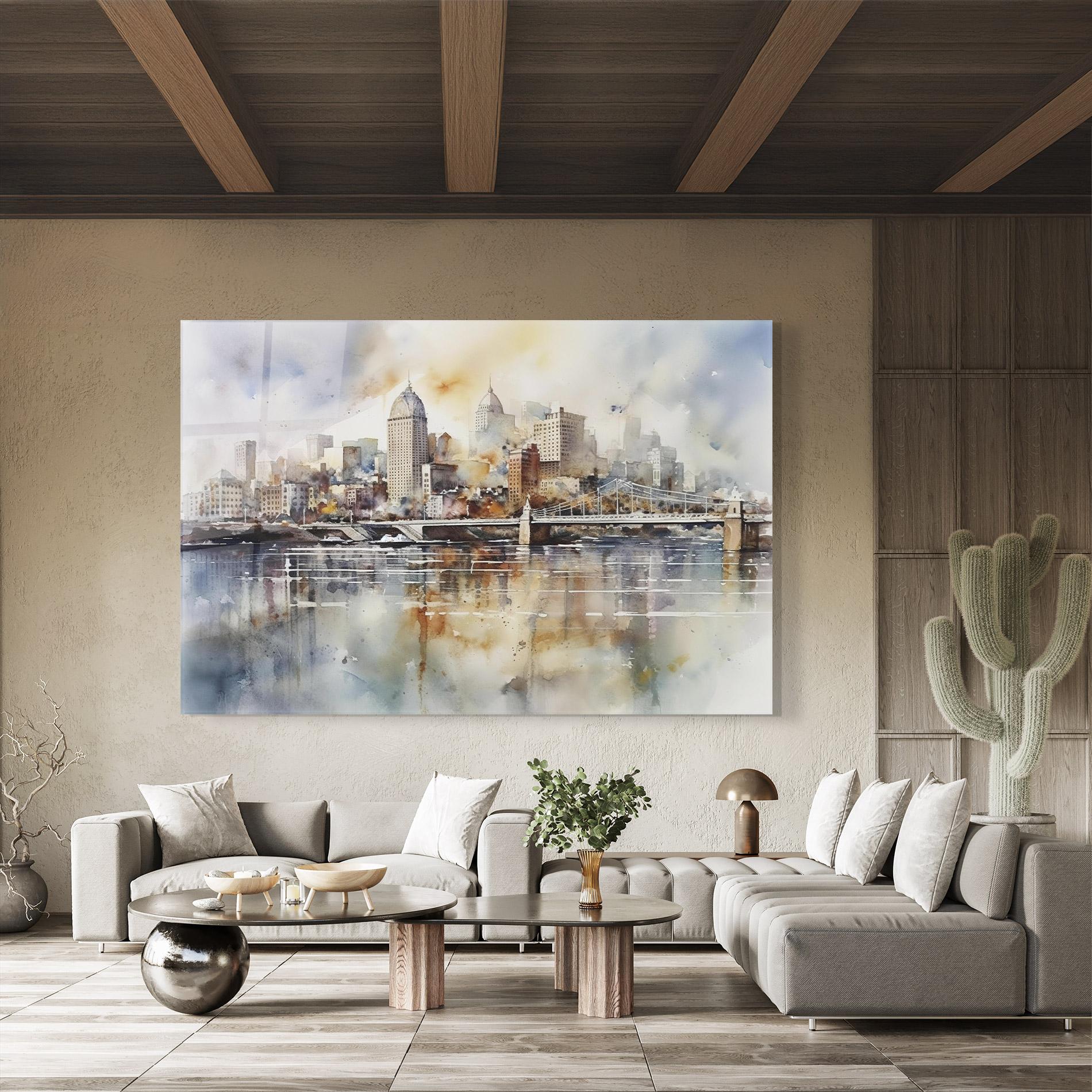 Glasbild Watercolor Skyline mockup 8