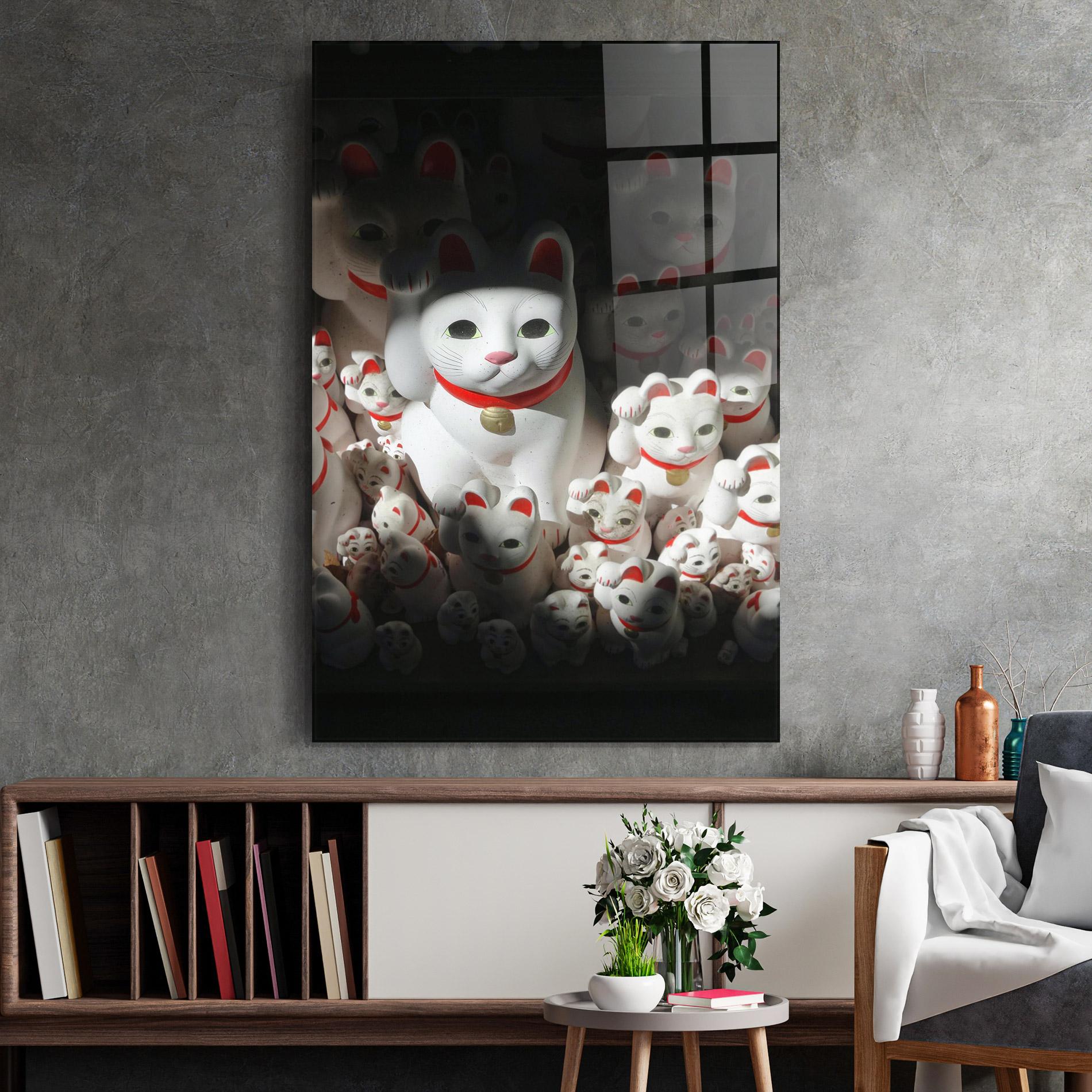 Glasbild White Lucky Cats mockup 2
