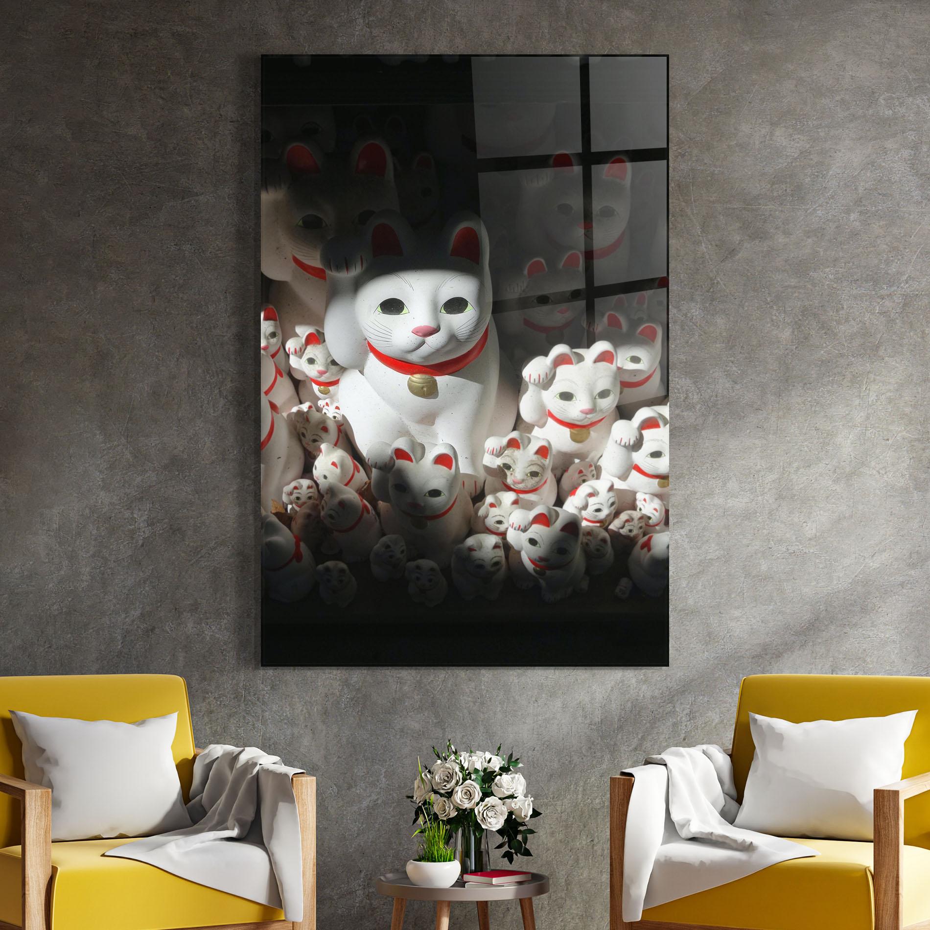 Glasbild White Lucky Cats mockup 4