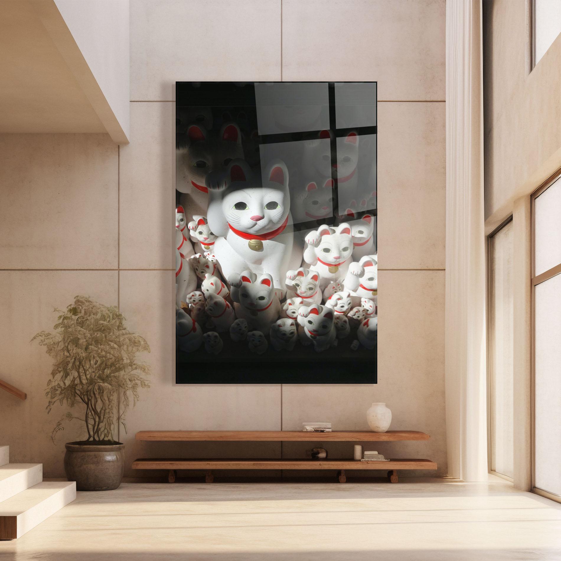 Glasbild White Lucky Cats mockup 8
