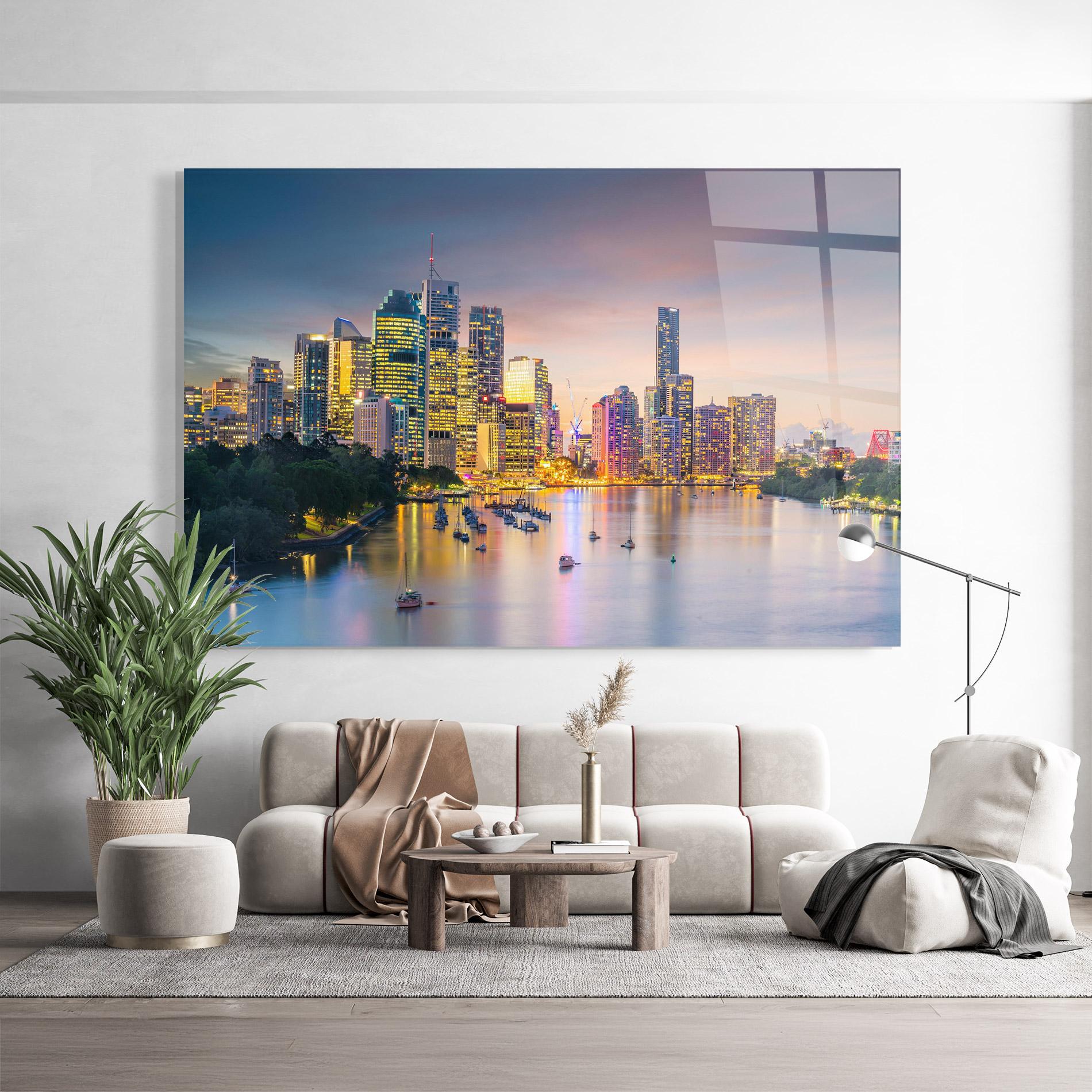 Glasbild Brisbane City Skyline mockup 9