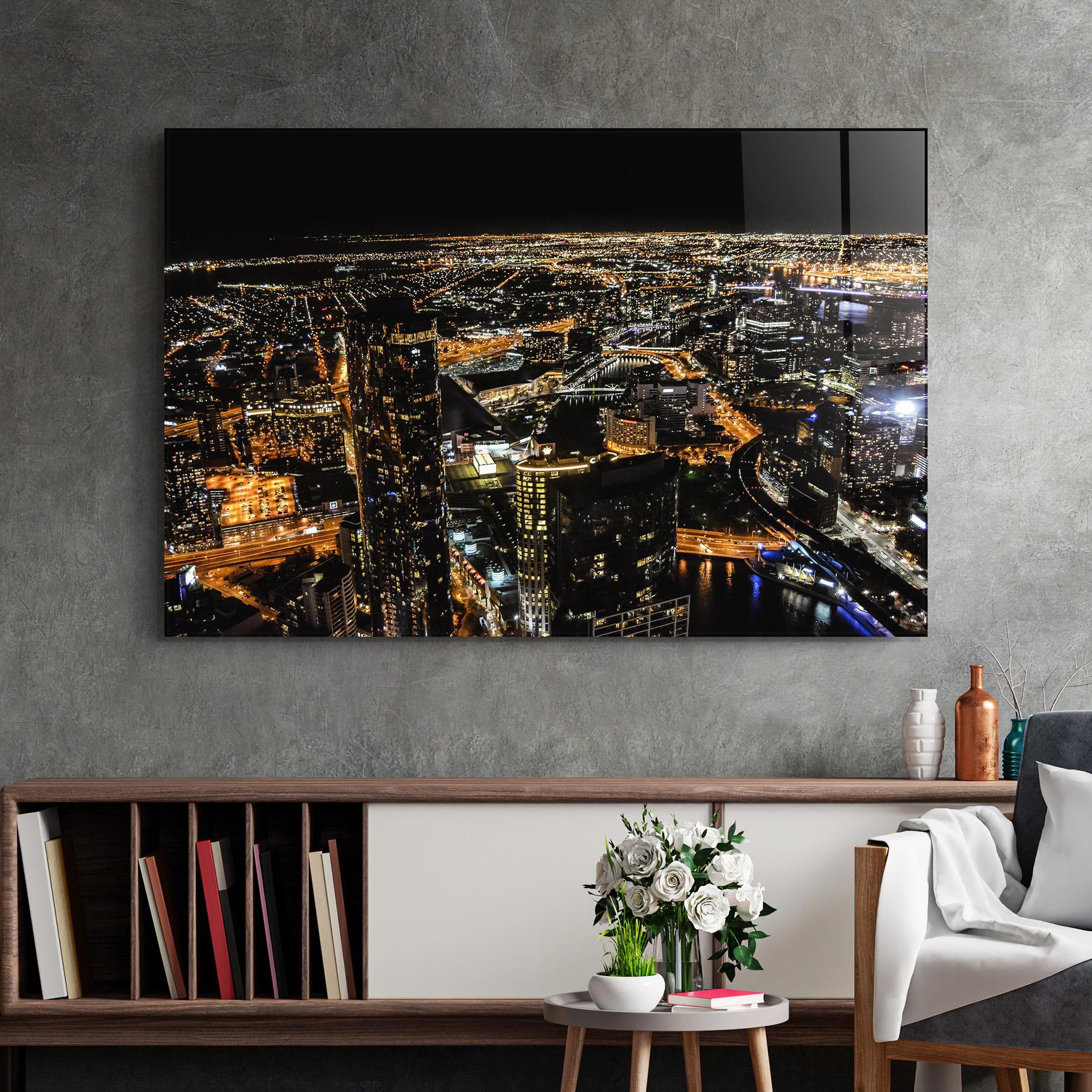 Glasbild Black City Light mockup 2