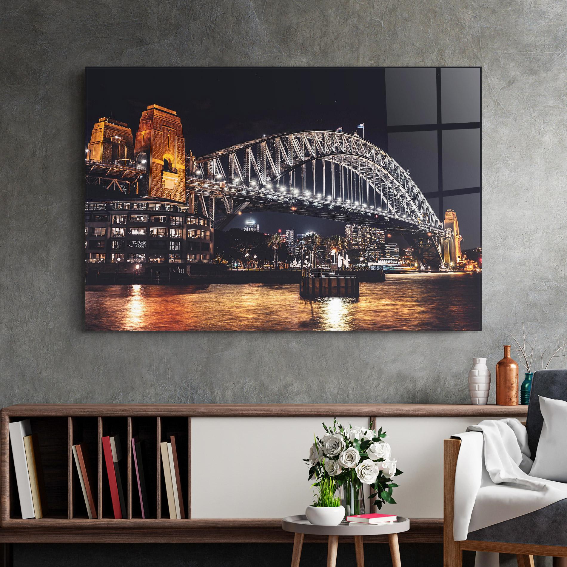 Glasbild Sydney Night Bridge mockup 2