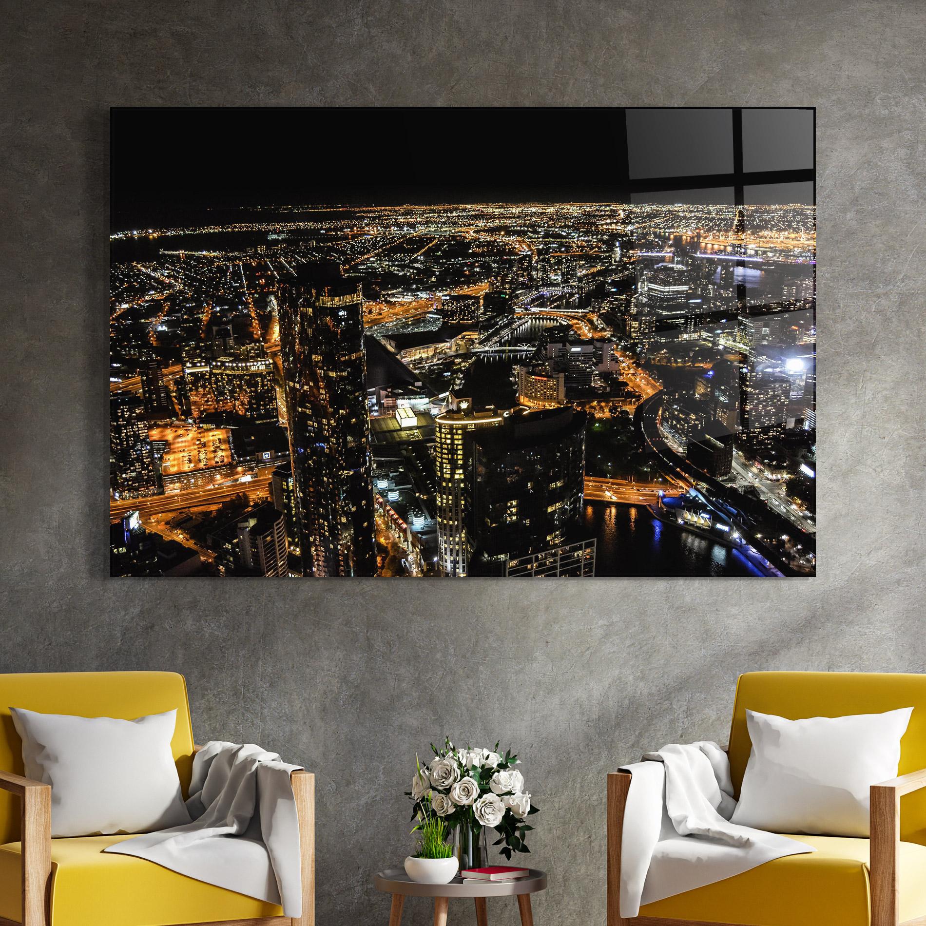 Glasbild Black City Light mockup 4