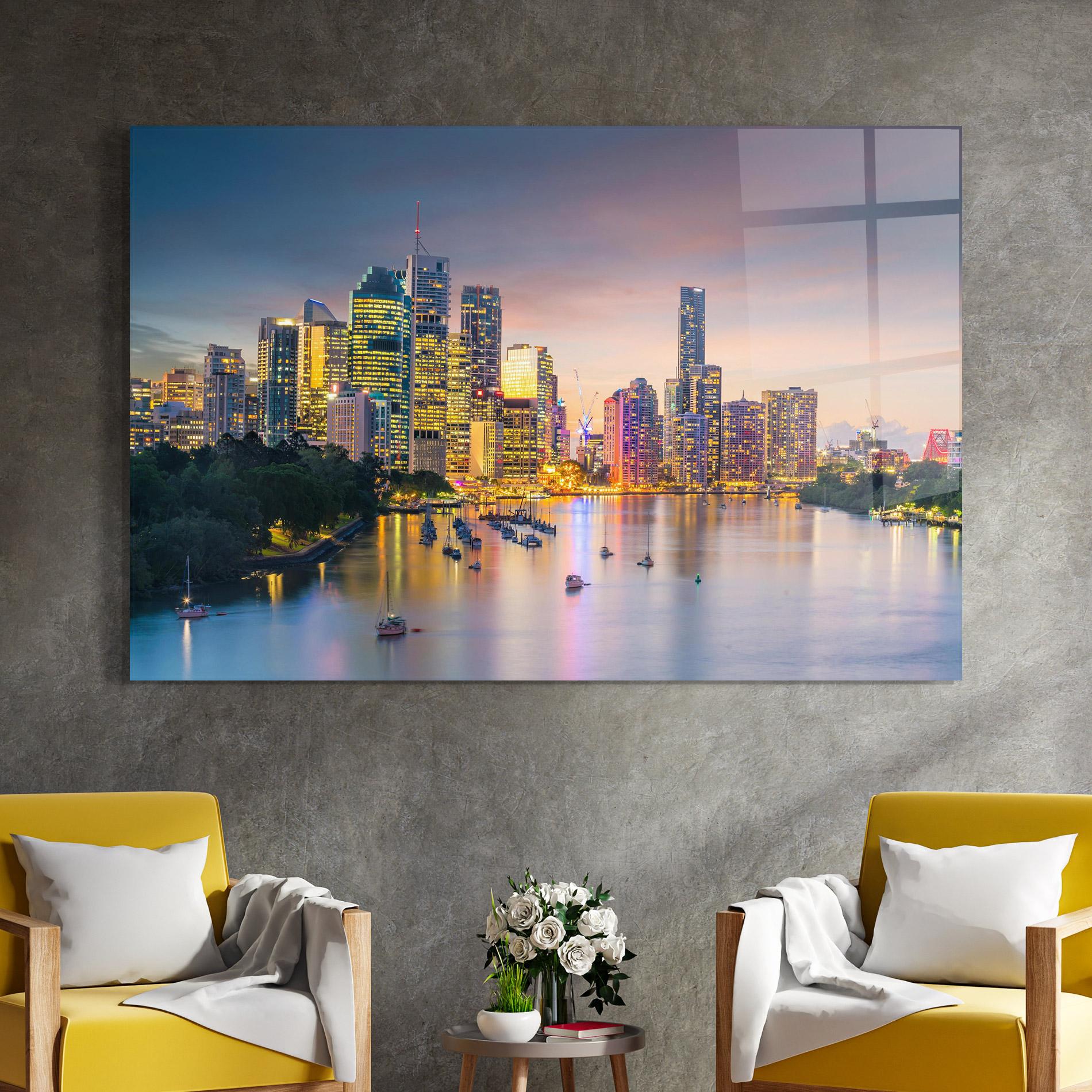 Glasbild Brisbane City Skyline mockup 4