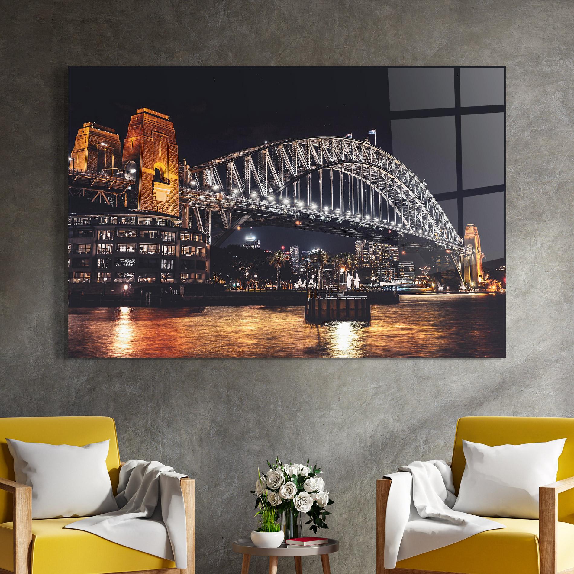 Glasbild Sydney Night Bridge mockup 4