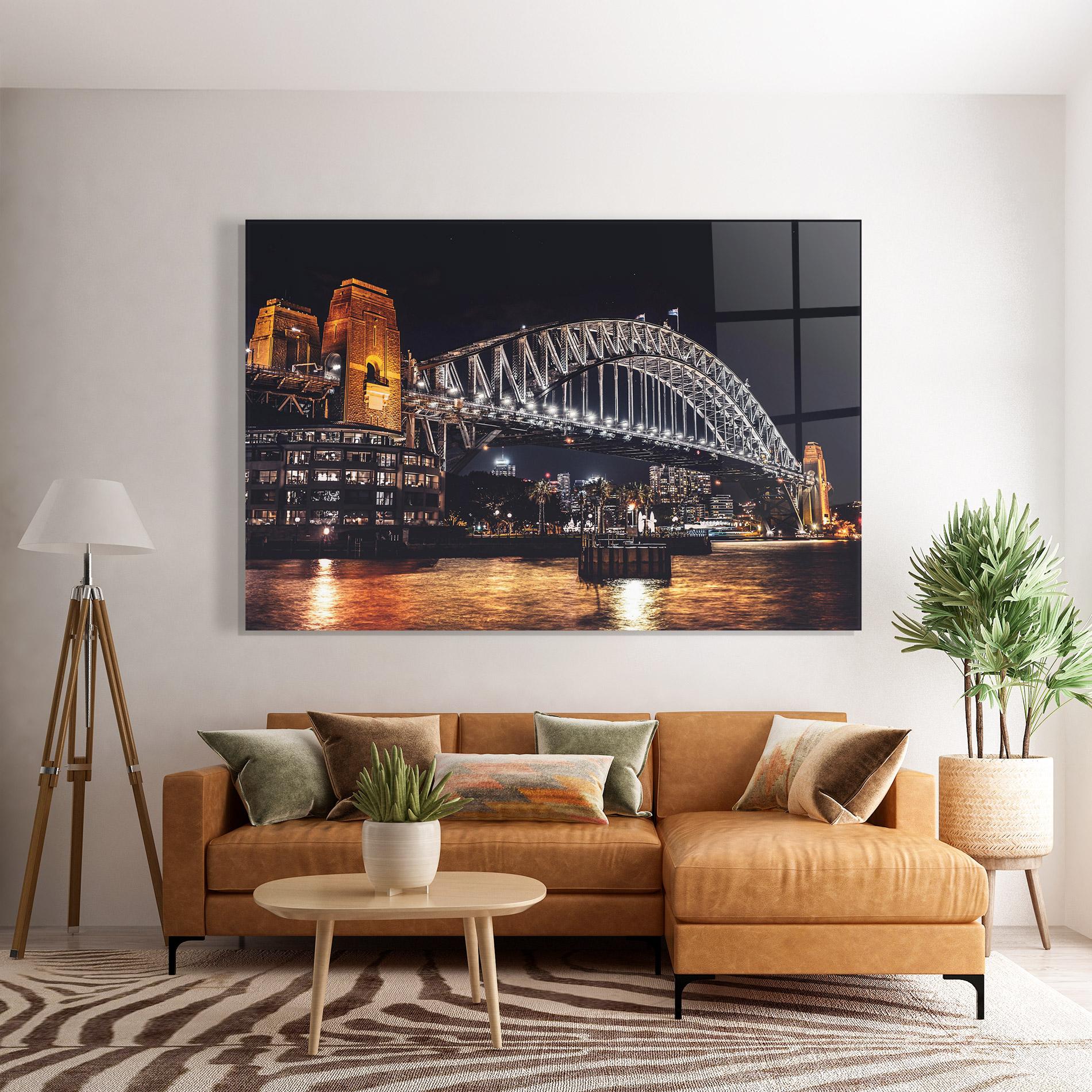 Glasbild Sydney Night Bridge mockup 7