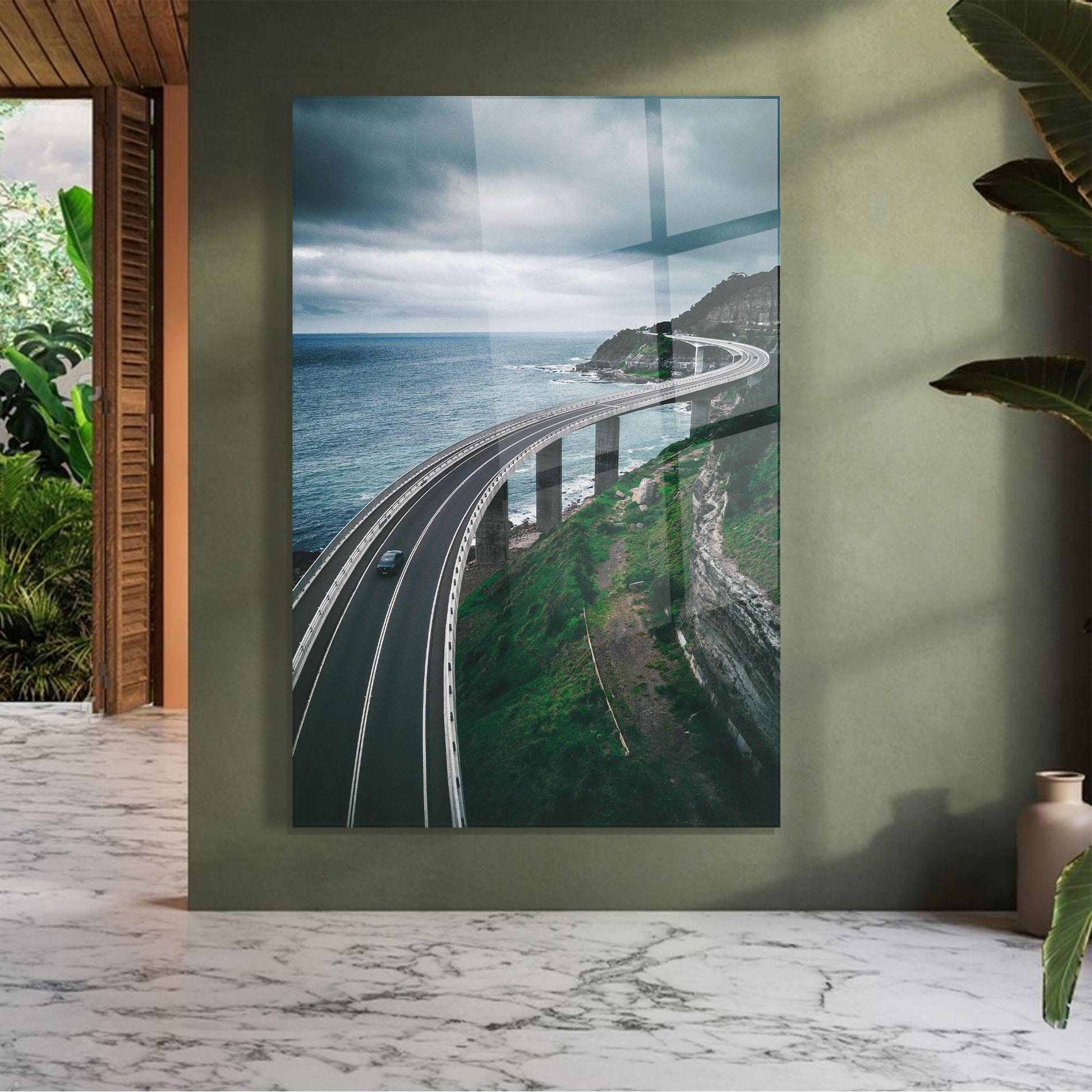 Glasbild Road Cloudy Day mockup 7