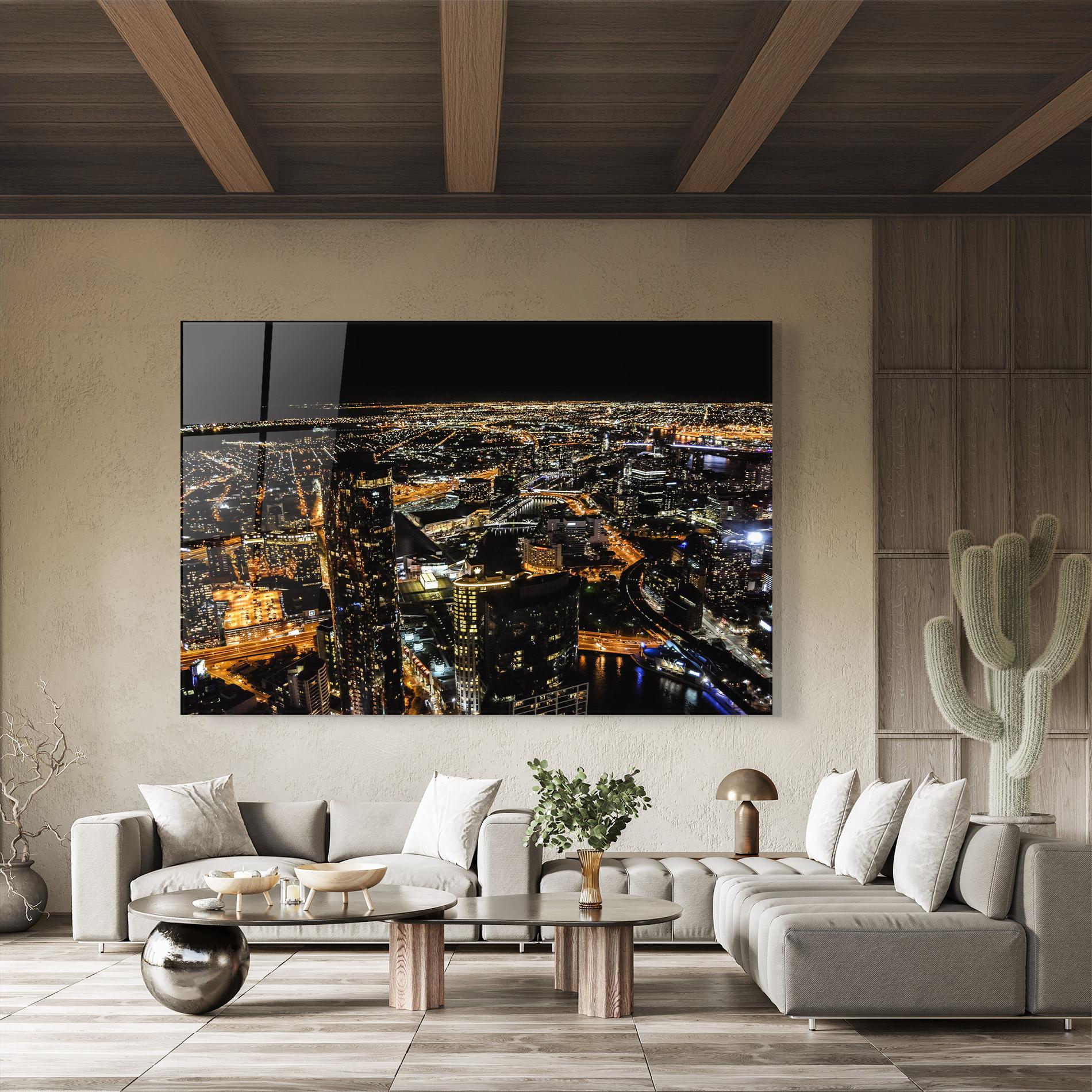 Glasbild Black City Light mockup 8