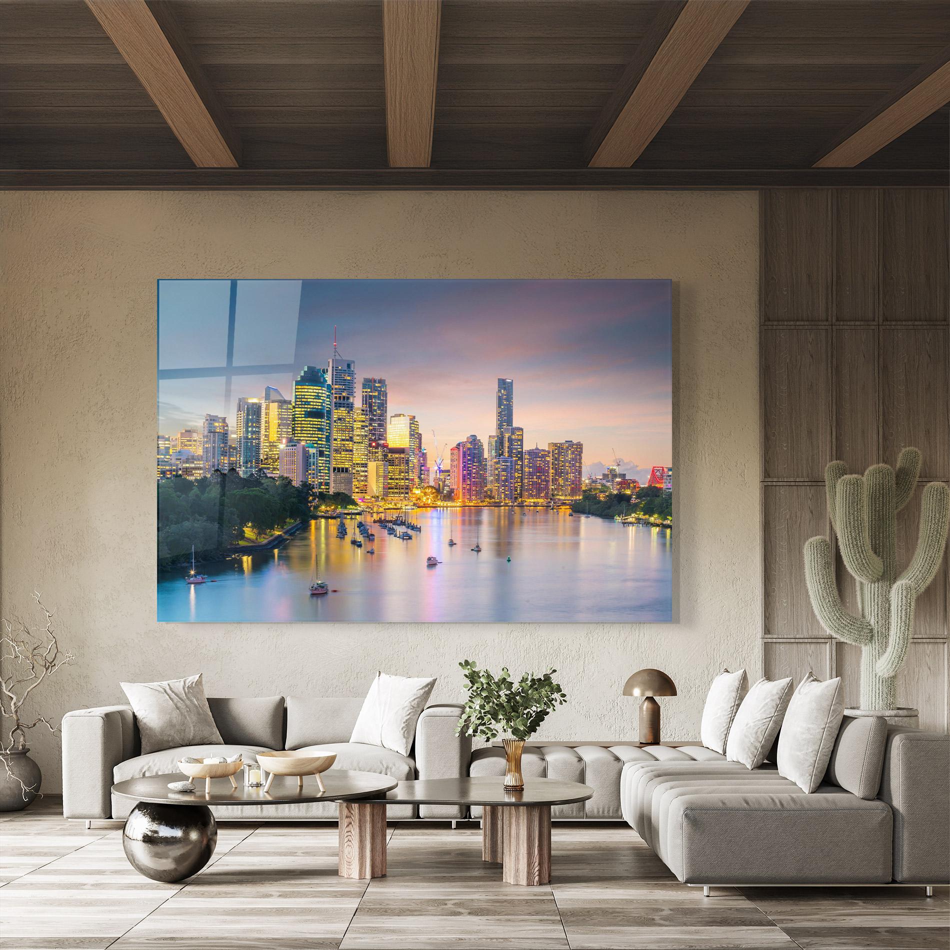Glasbild Brisbane City Skyline mockup 8