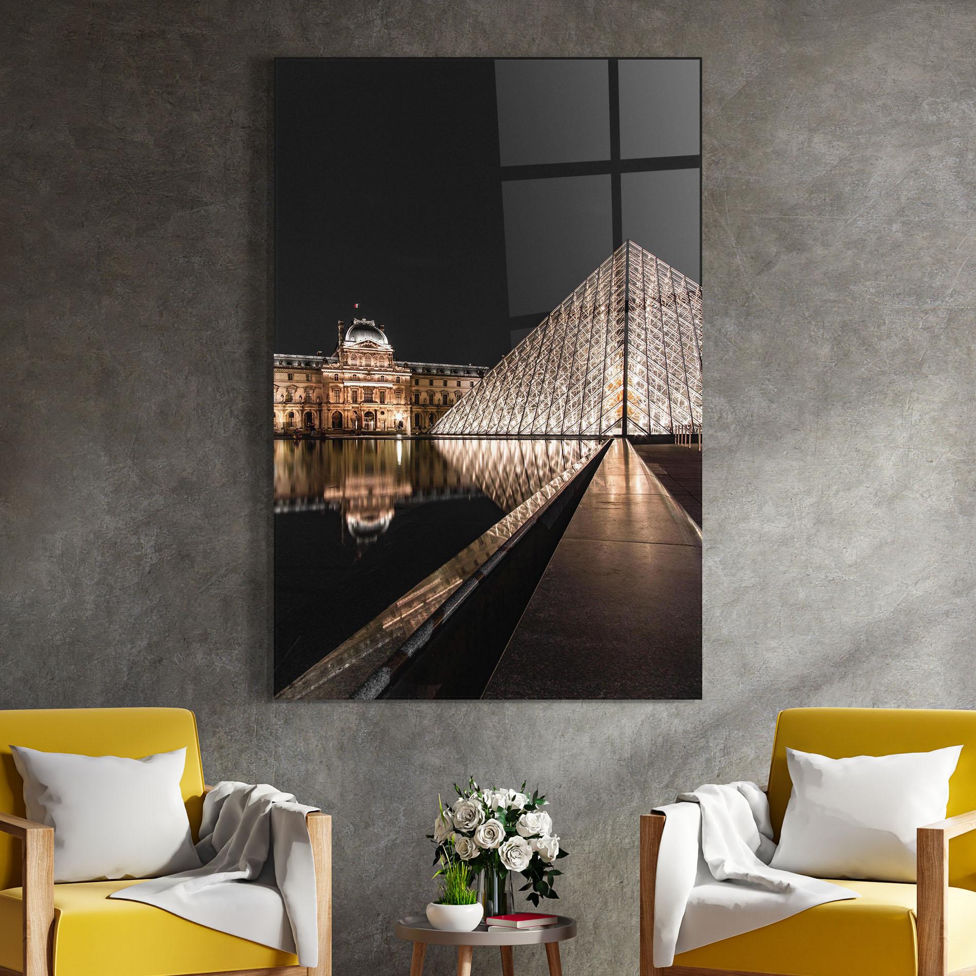 Glasbild Louvre Night mockup 4