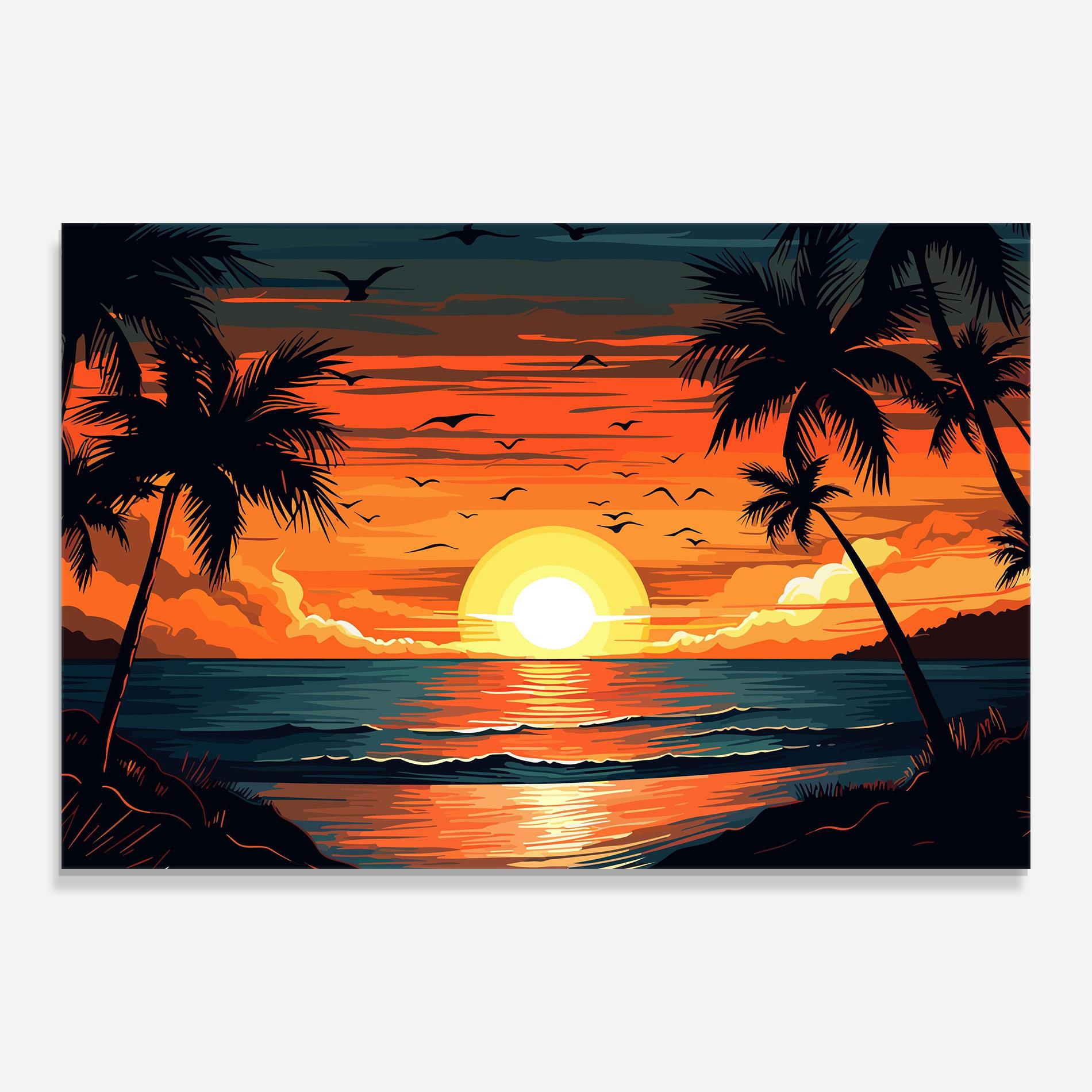 Glasbild Amazing Sunset View mockup 0