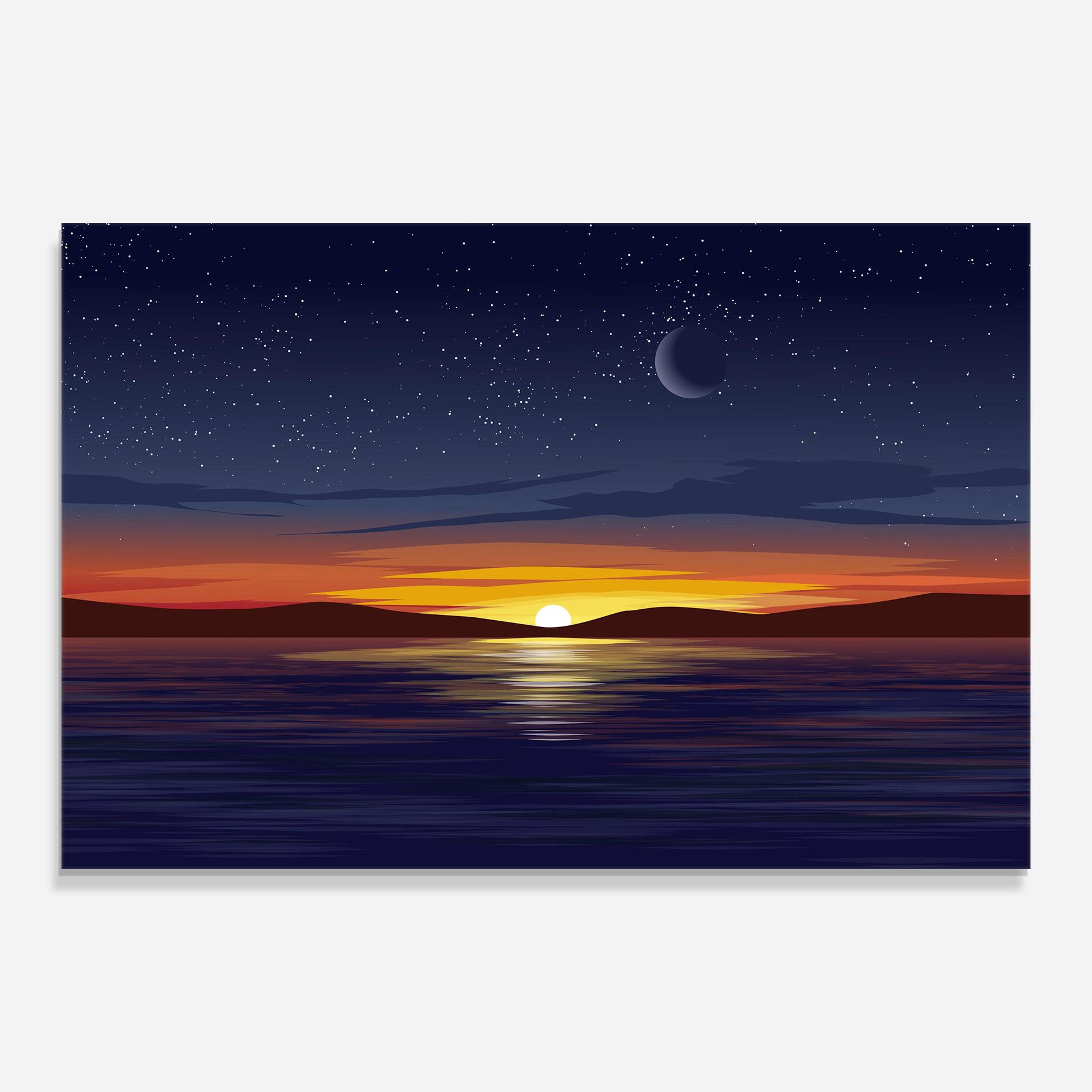 Glasbild Ocean Moon Sunset mockup 0