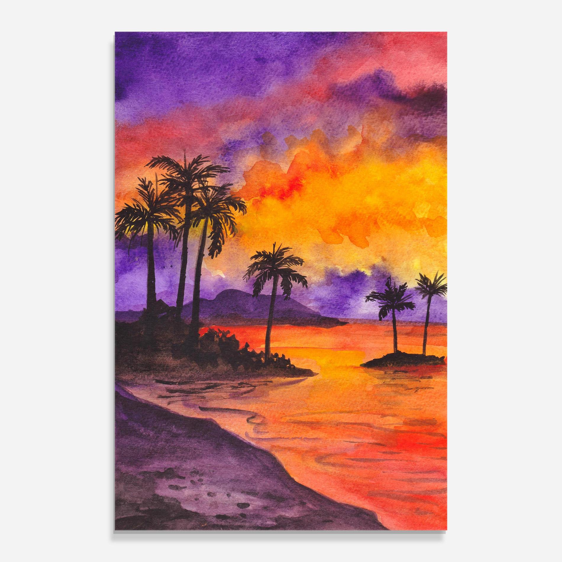 Glasbild Sunset Watercolor Painting mockup 0