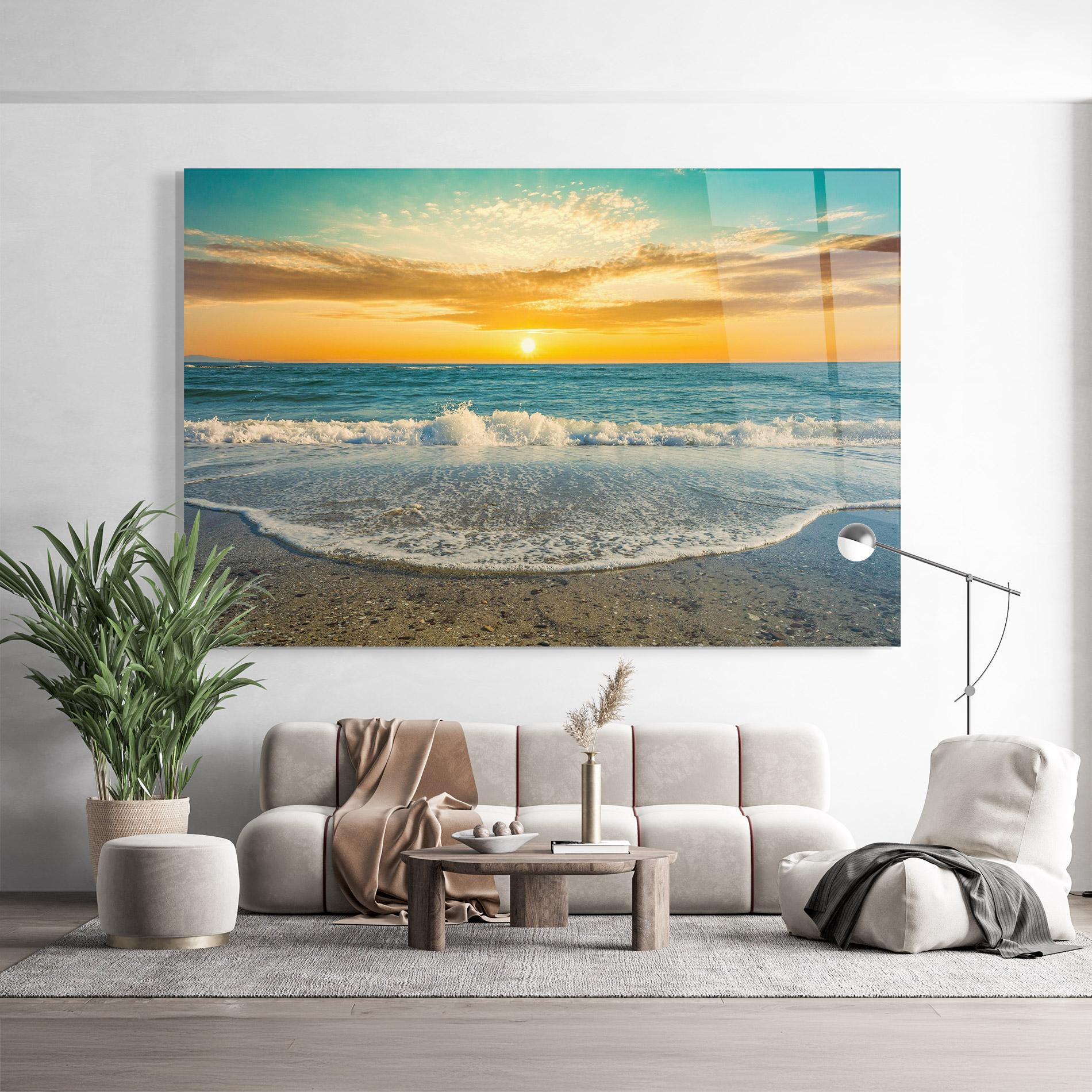 Glasbild Beach Dramatic Sunset mockup 9