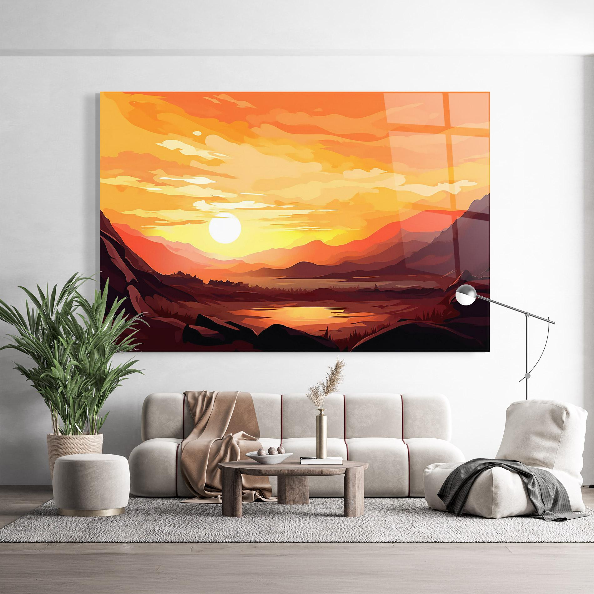 Glasbild Beautiful Sunset Illustration mockup 9