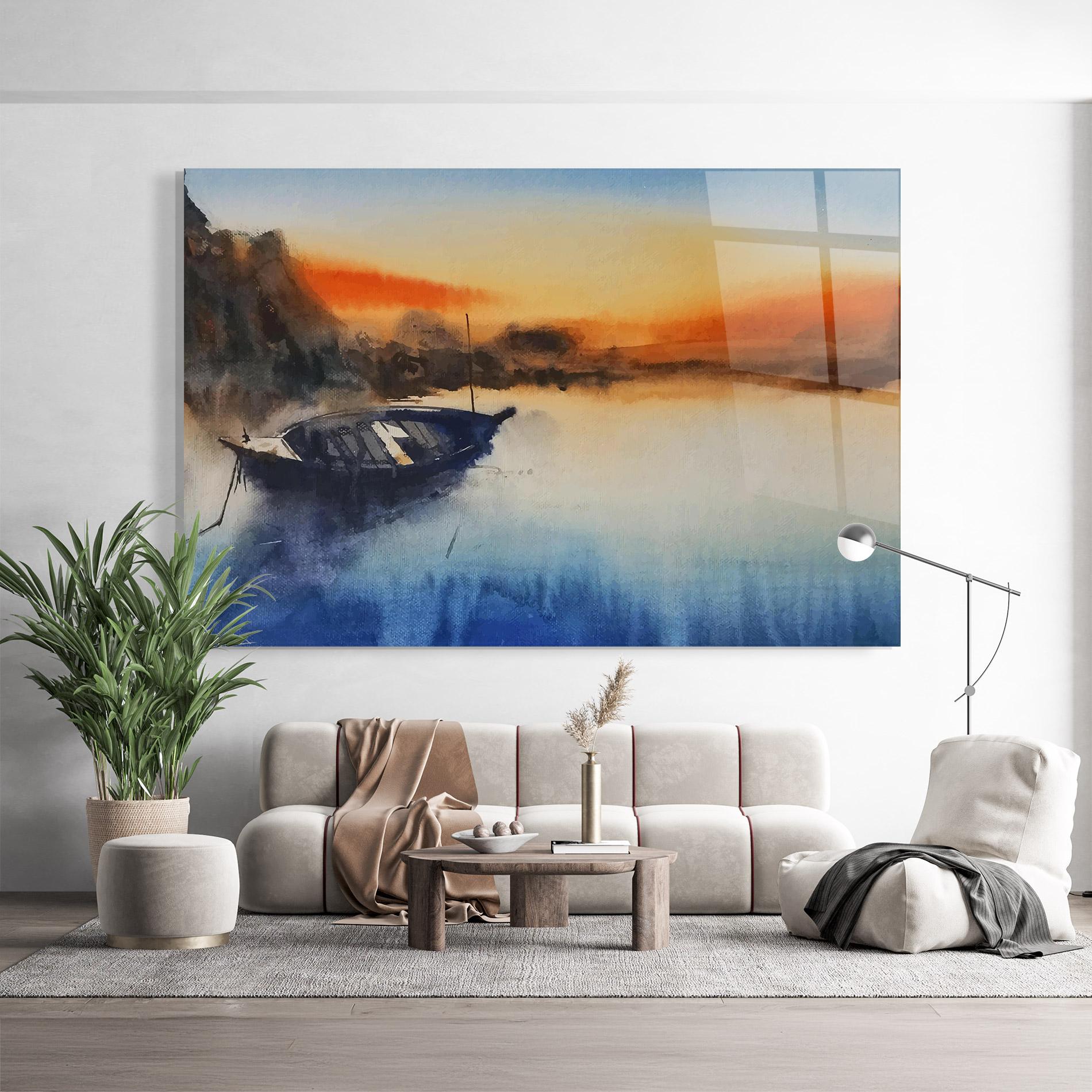 Glasbild Boat Sunset mockup 9