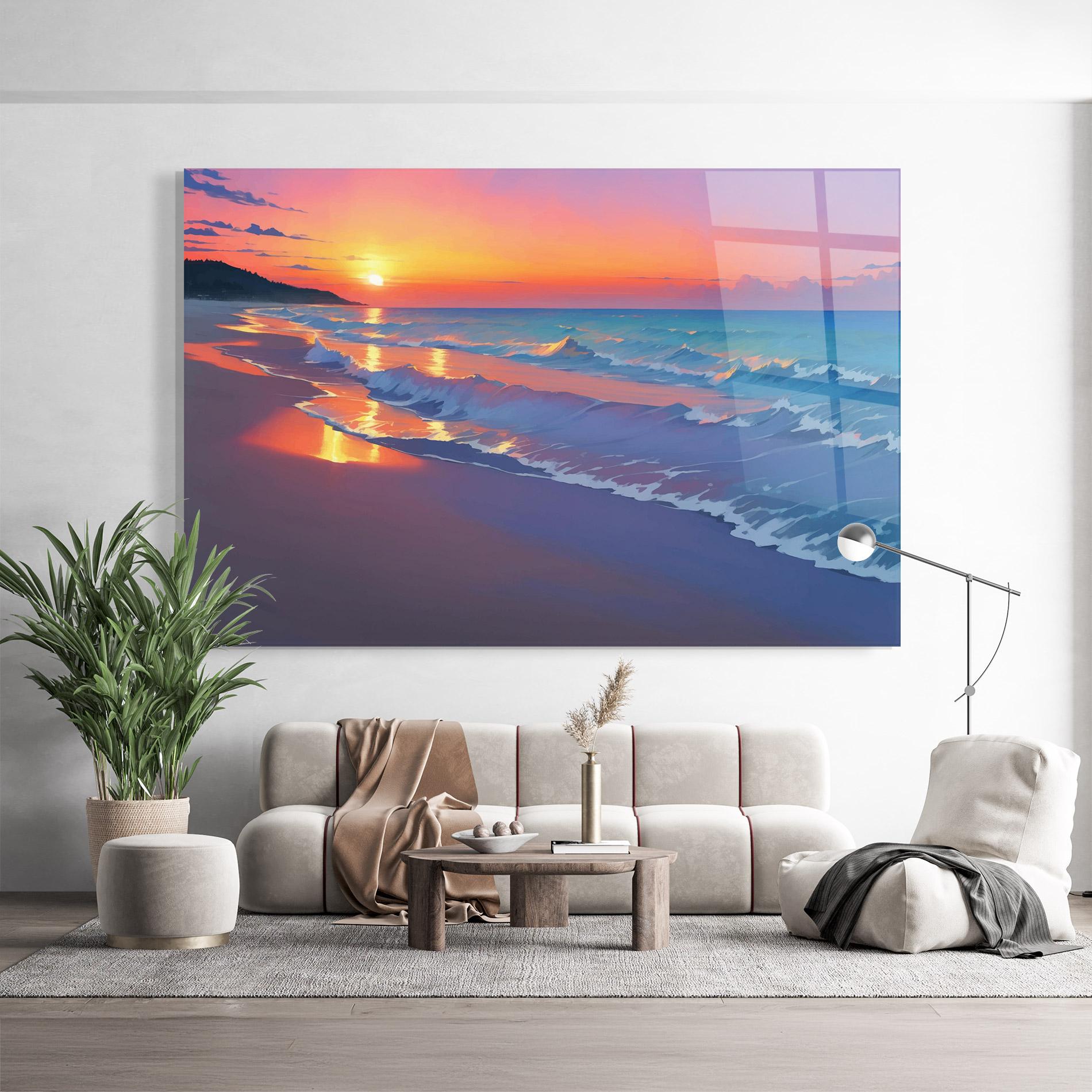 Glasbild Dreamy Beach Sunset mockup 9