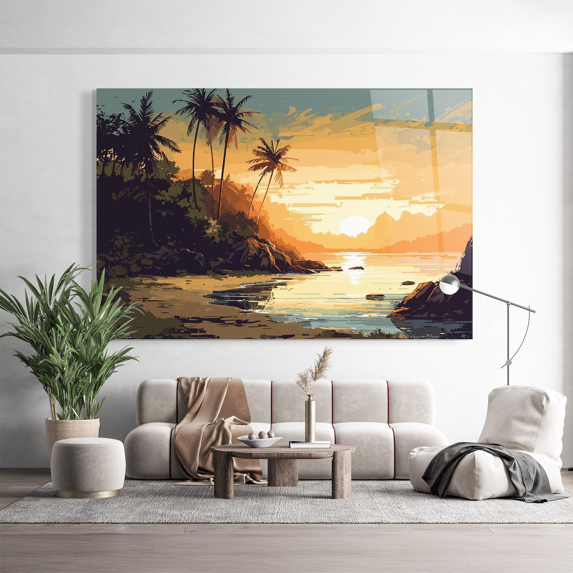 Glasbild Green Yellow Sunset mockup 9