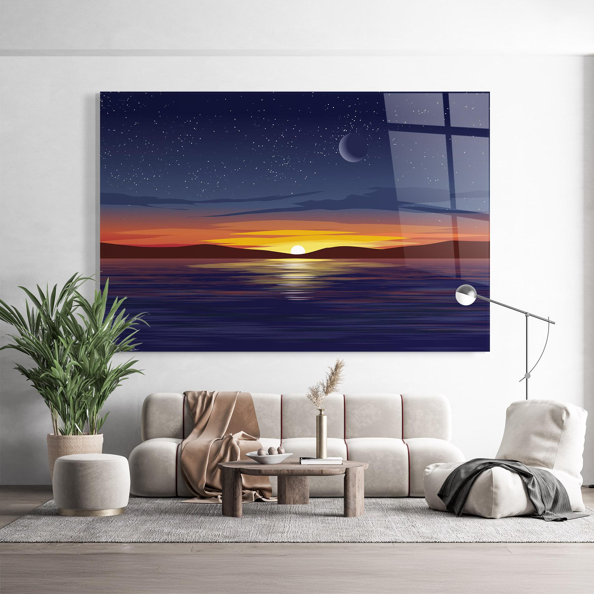 Glasbild Ocean Moon Sunset mockup 9