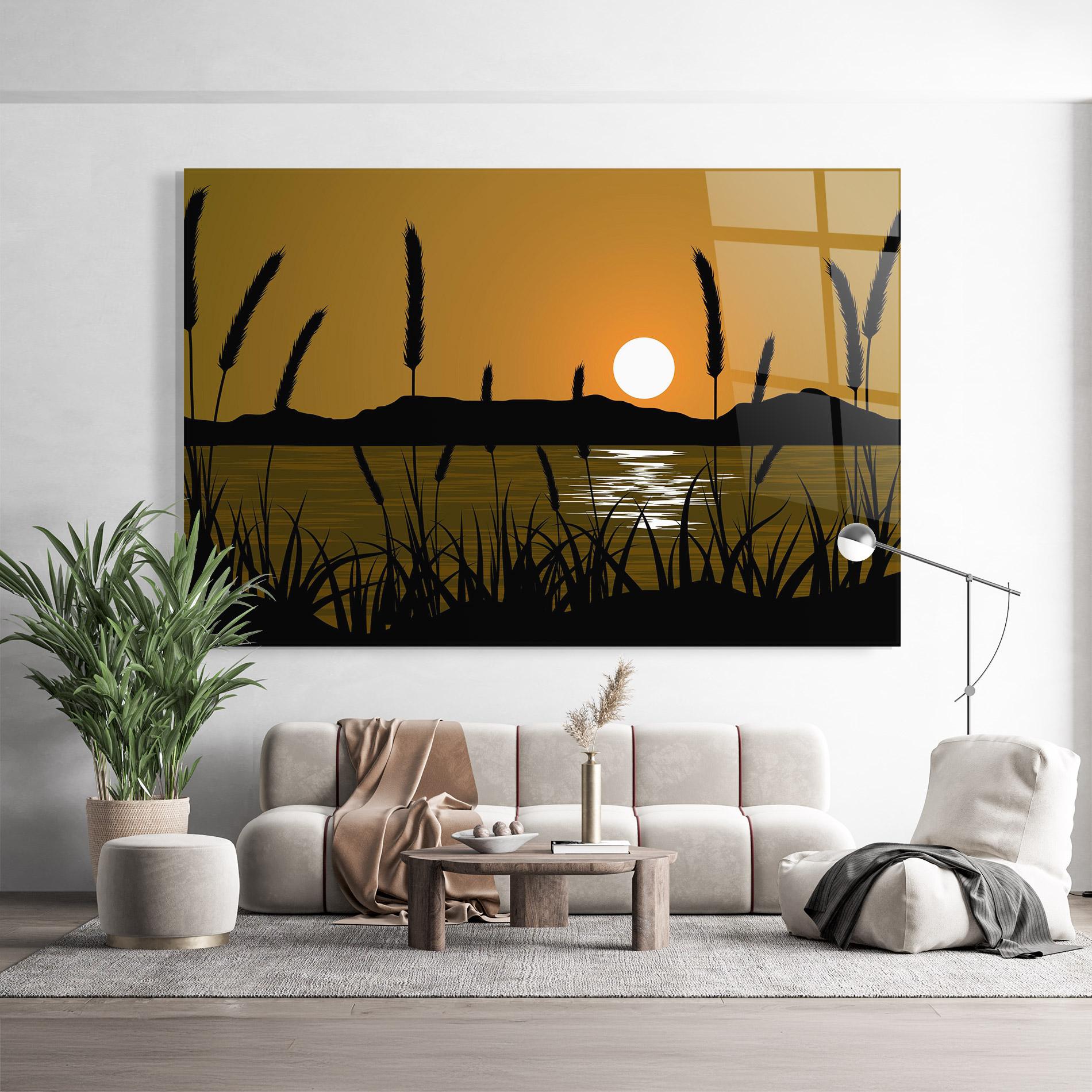 Glasbild Orange Brown Sunset mockup 9