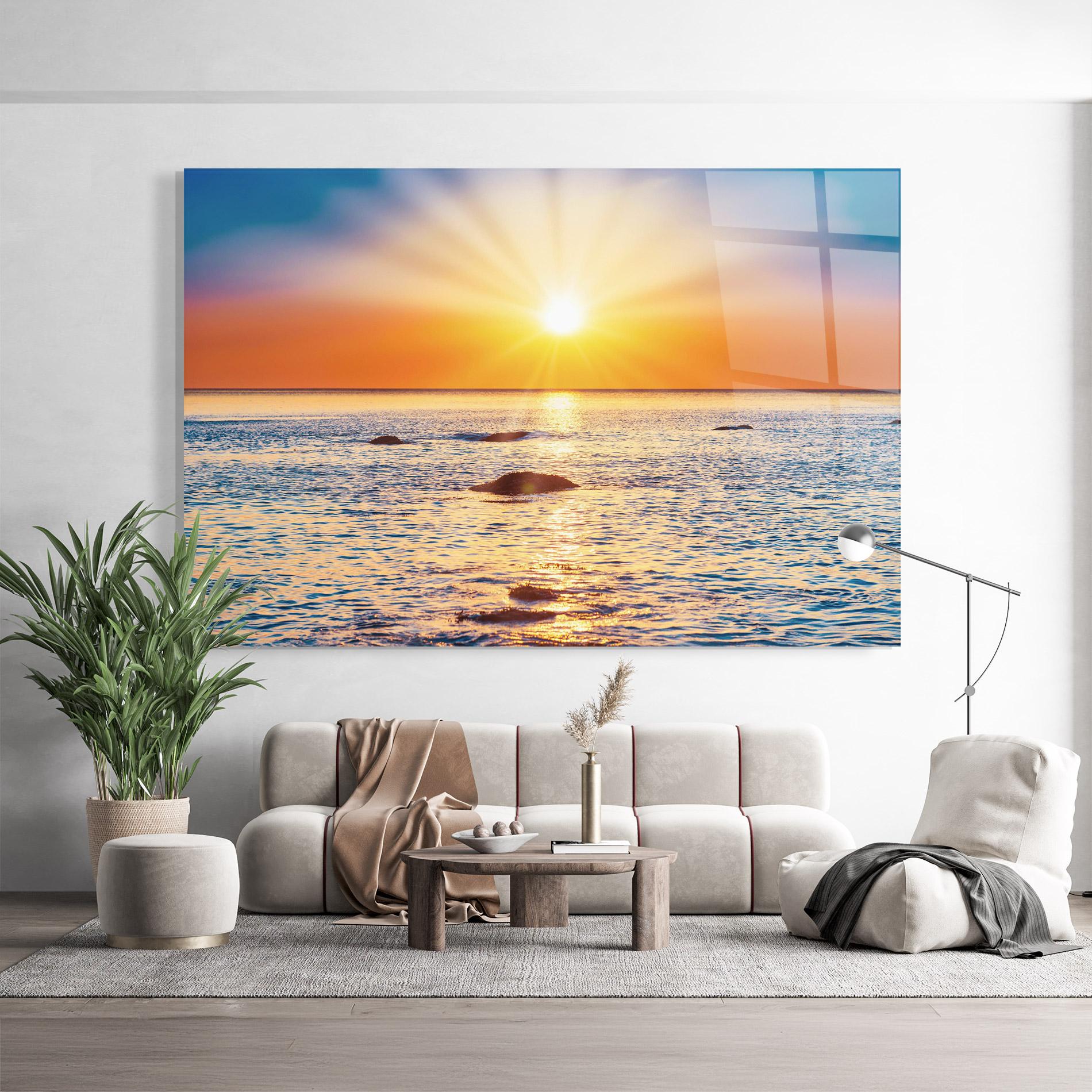 Glasbild Sunset Beach Rocks mockup 9
