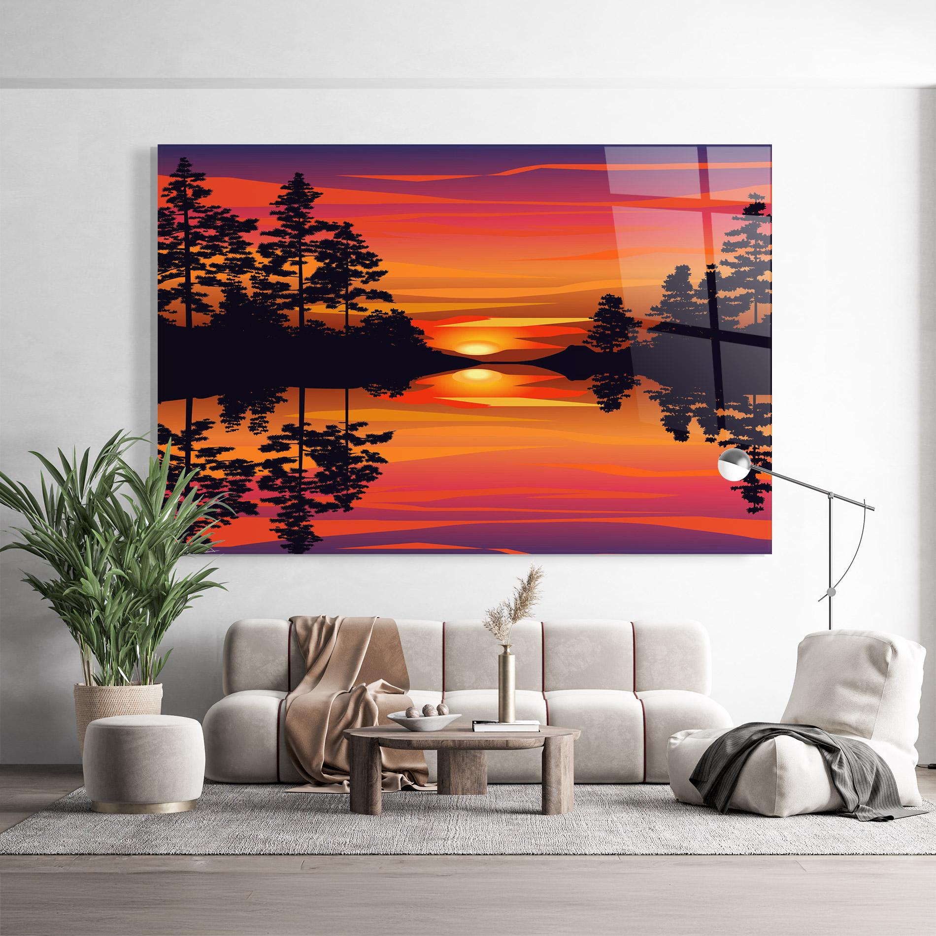 Glasbild Sunset Forest Reflection mockup 9