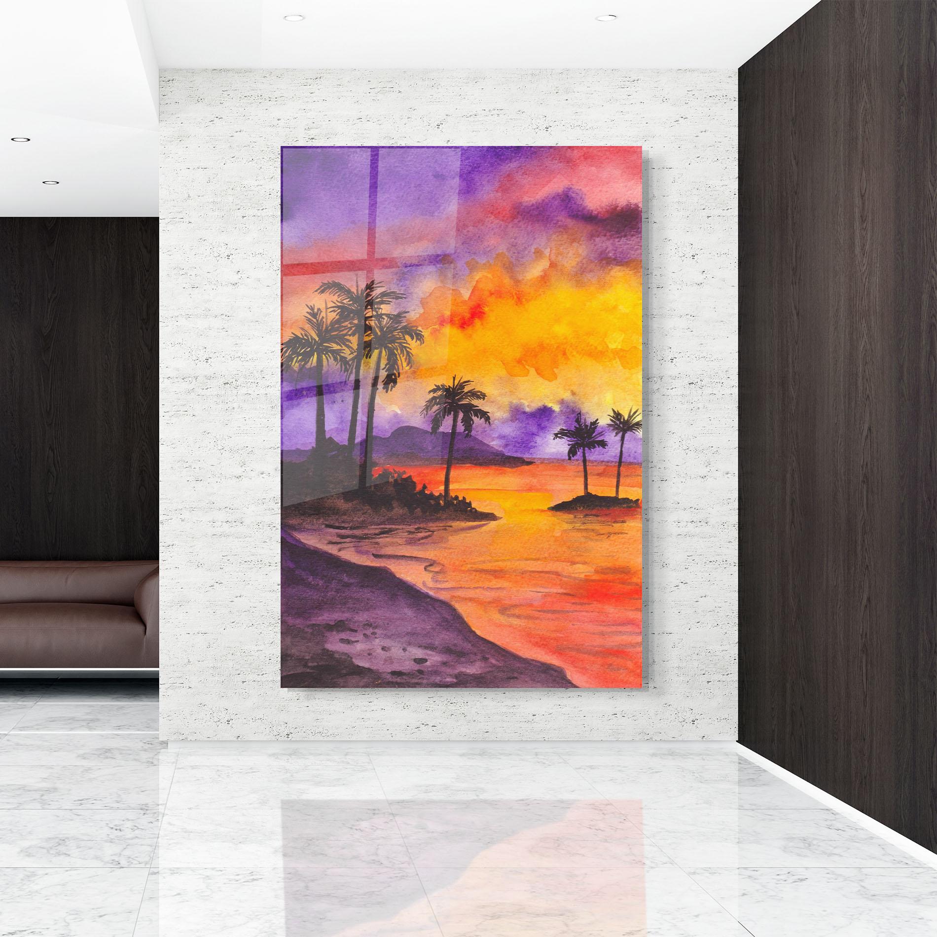 Glasbild Sunset Watercolor Painting mockup 9