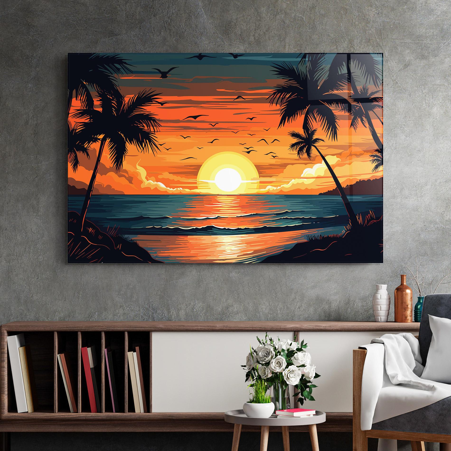 Glasbild Amazing Sunset View mockup 2