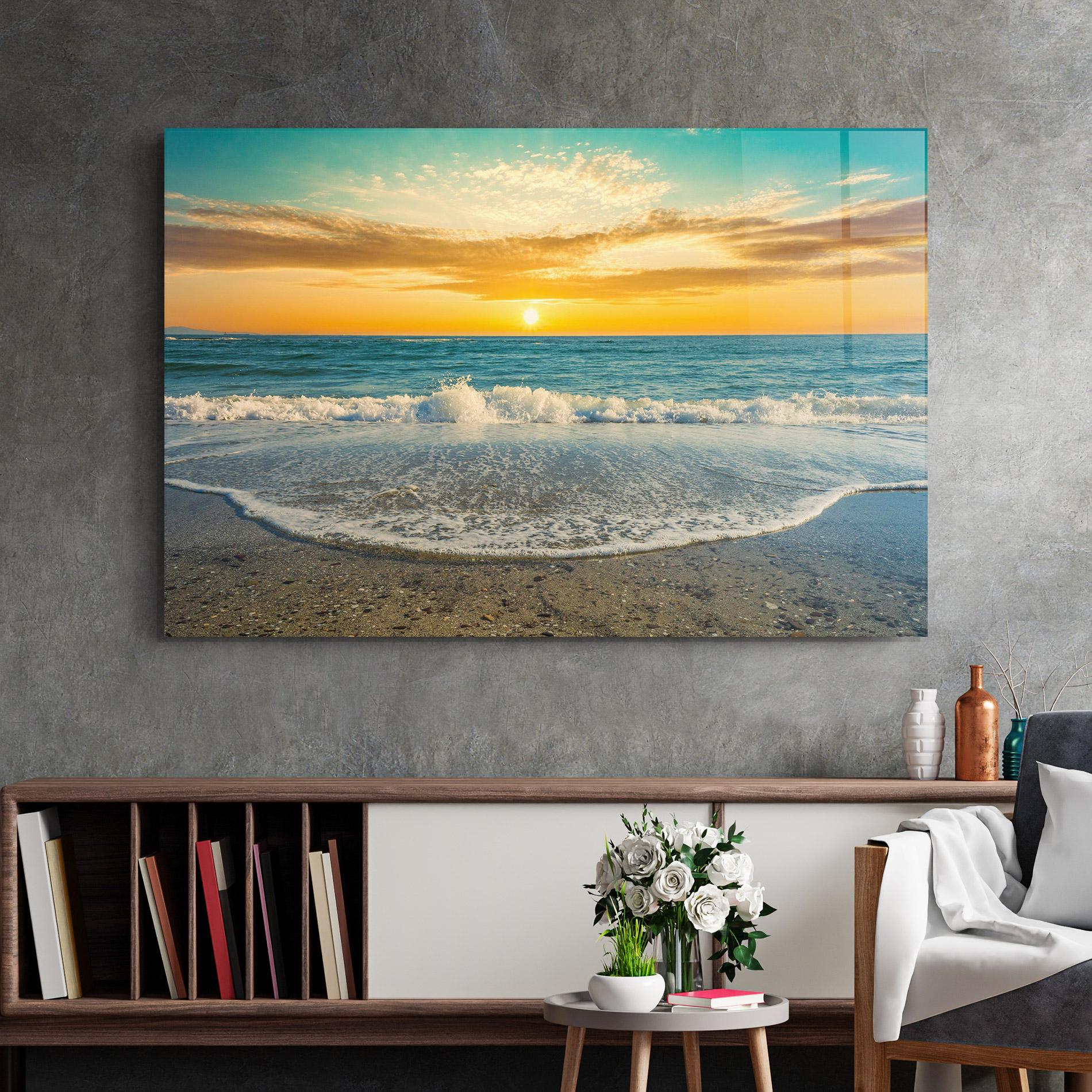 Glasbild Beach Dramatic Sunset mockup 2
