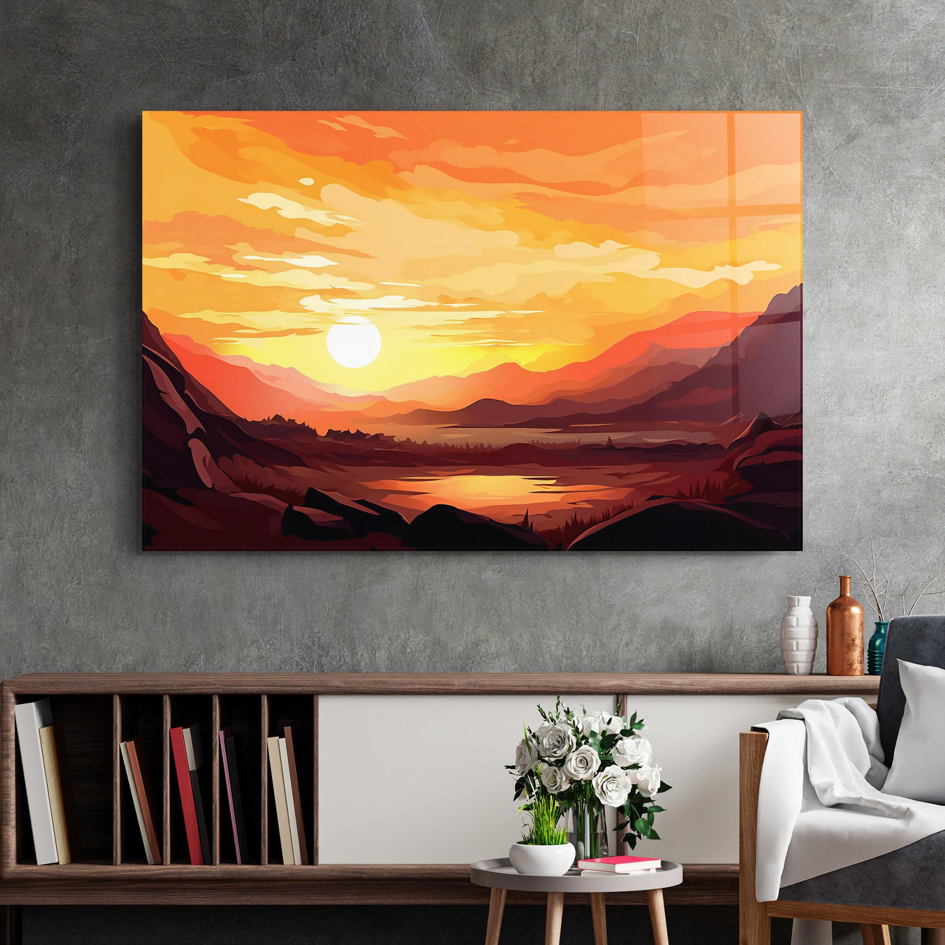 Glasbild Beautiful Sunset Illustration mockup 2
