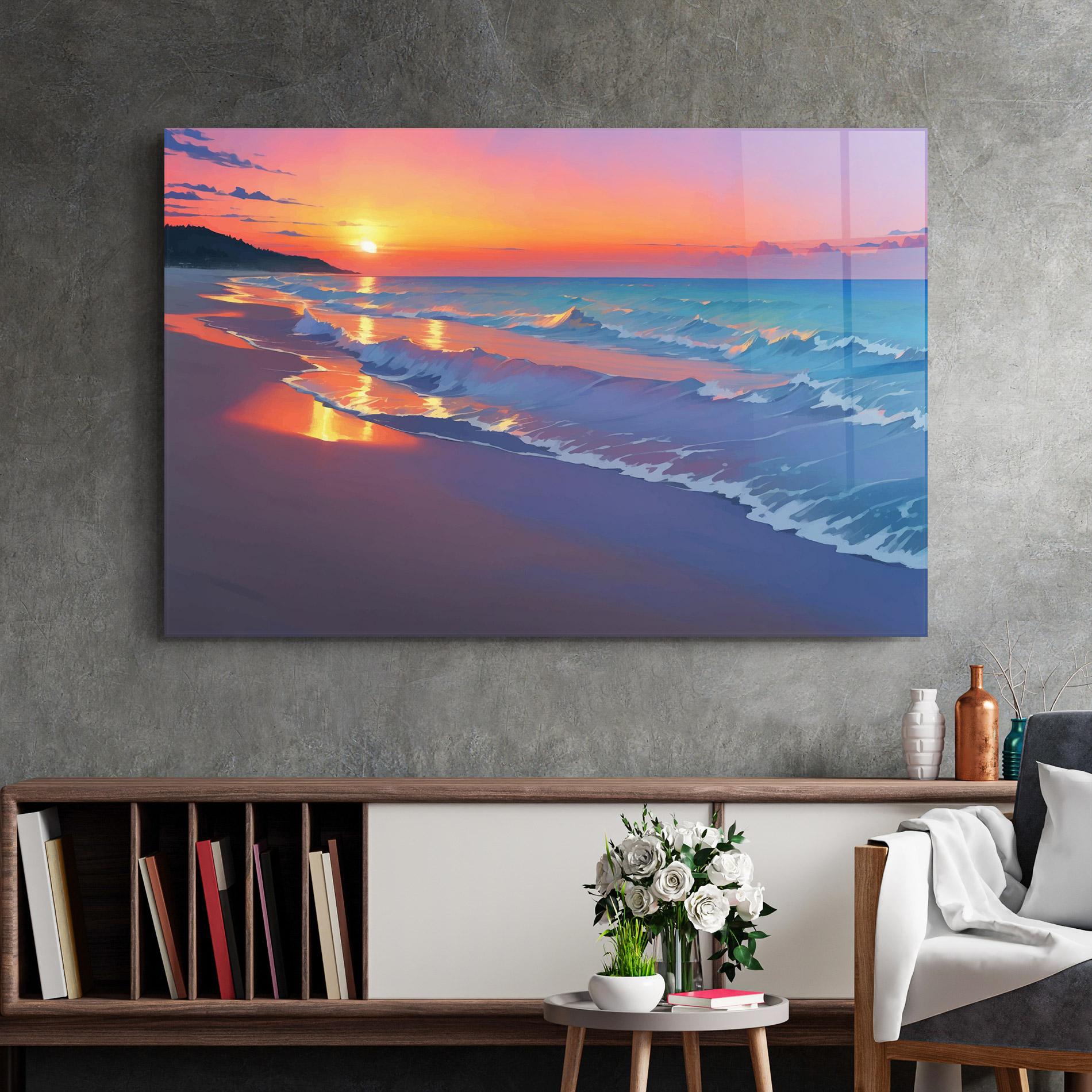 Glasbild Dreamy Beach Sunset mockup 2