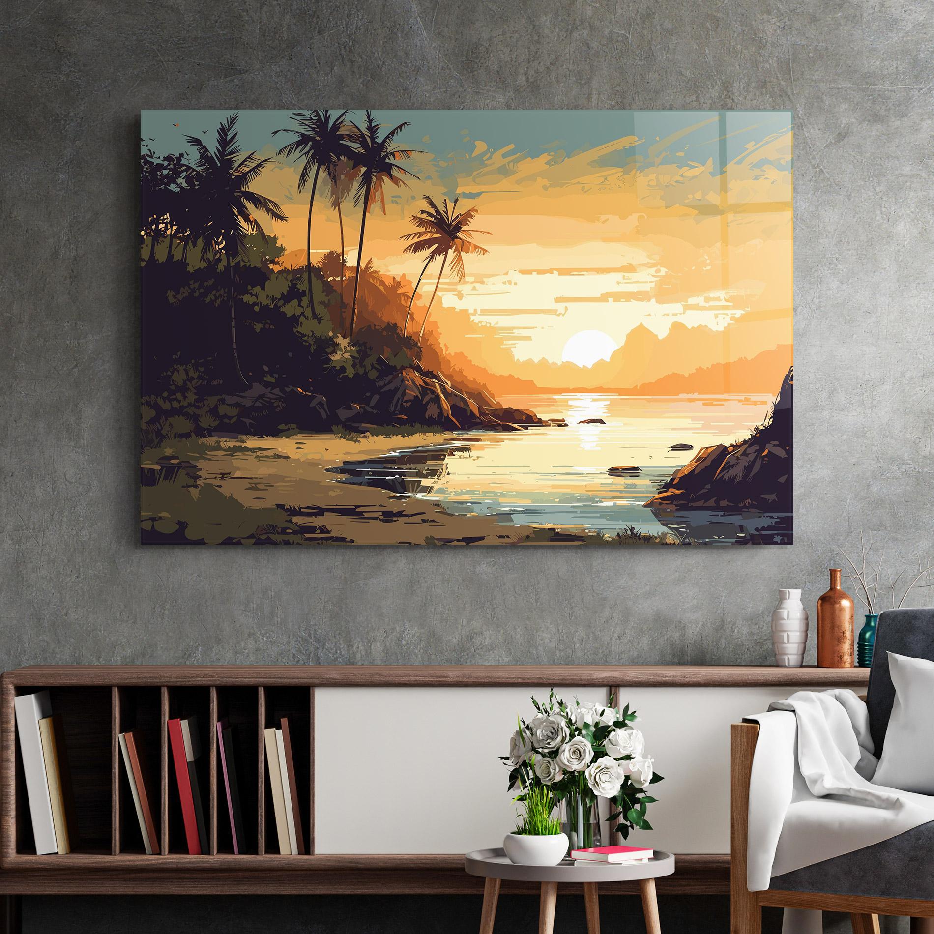 Glasbild Green Yellow Sunset mockup 2