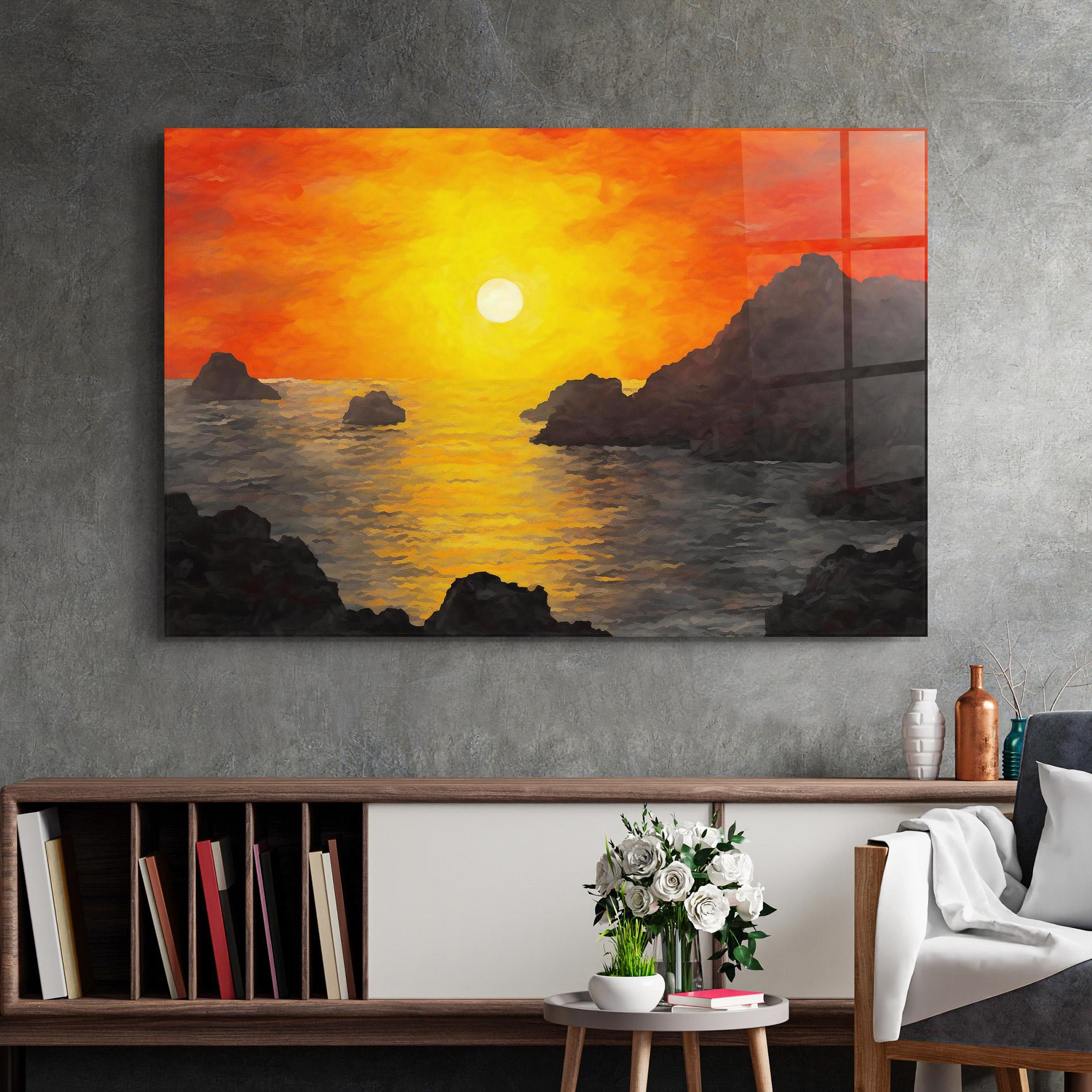 Glasbild Mountains Rocks Painting mockup 2