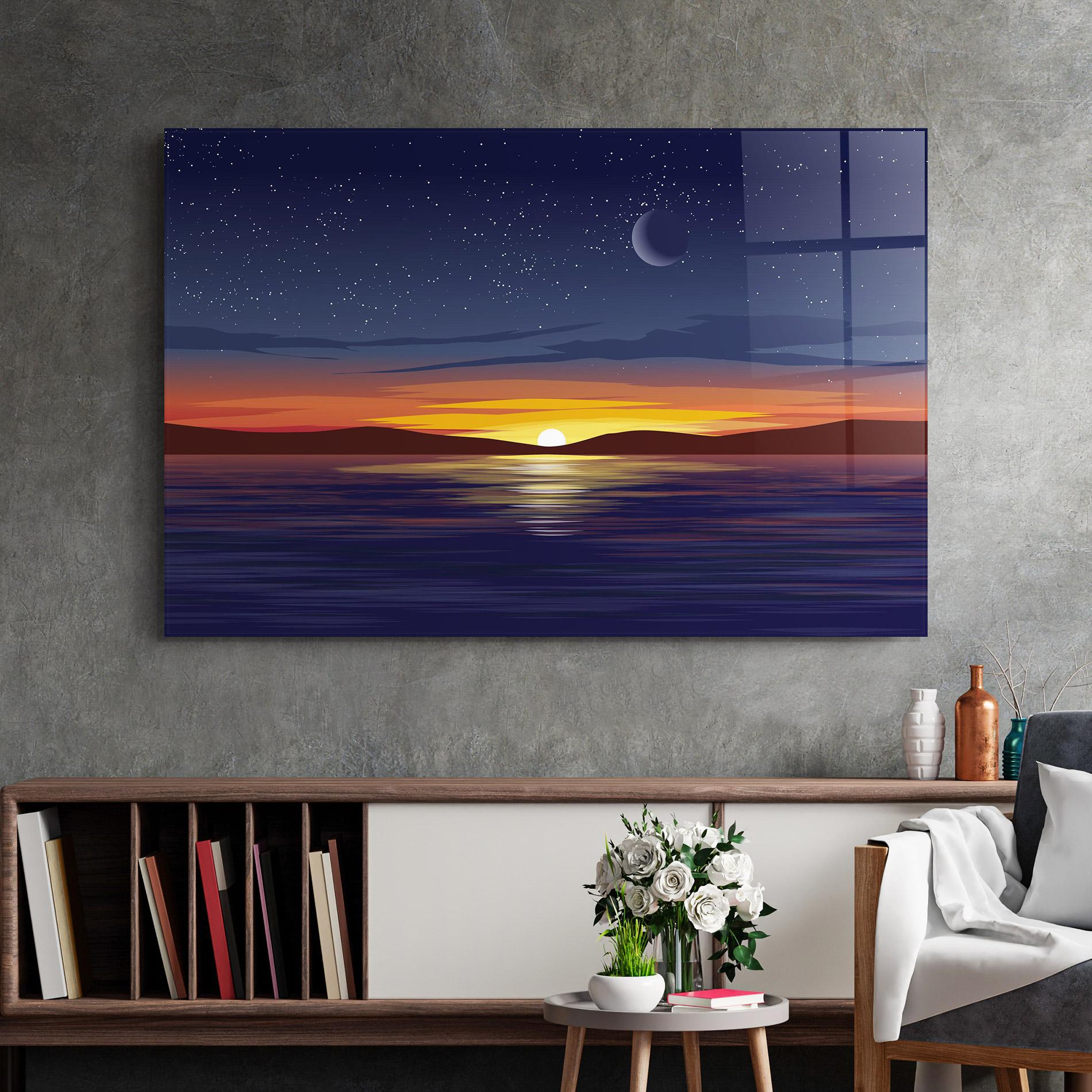 Glasbild Ocean Moon Sunset mockup 2