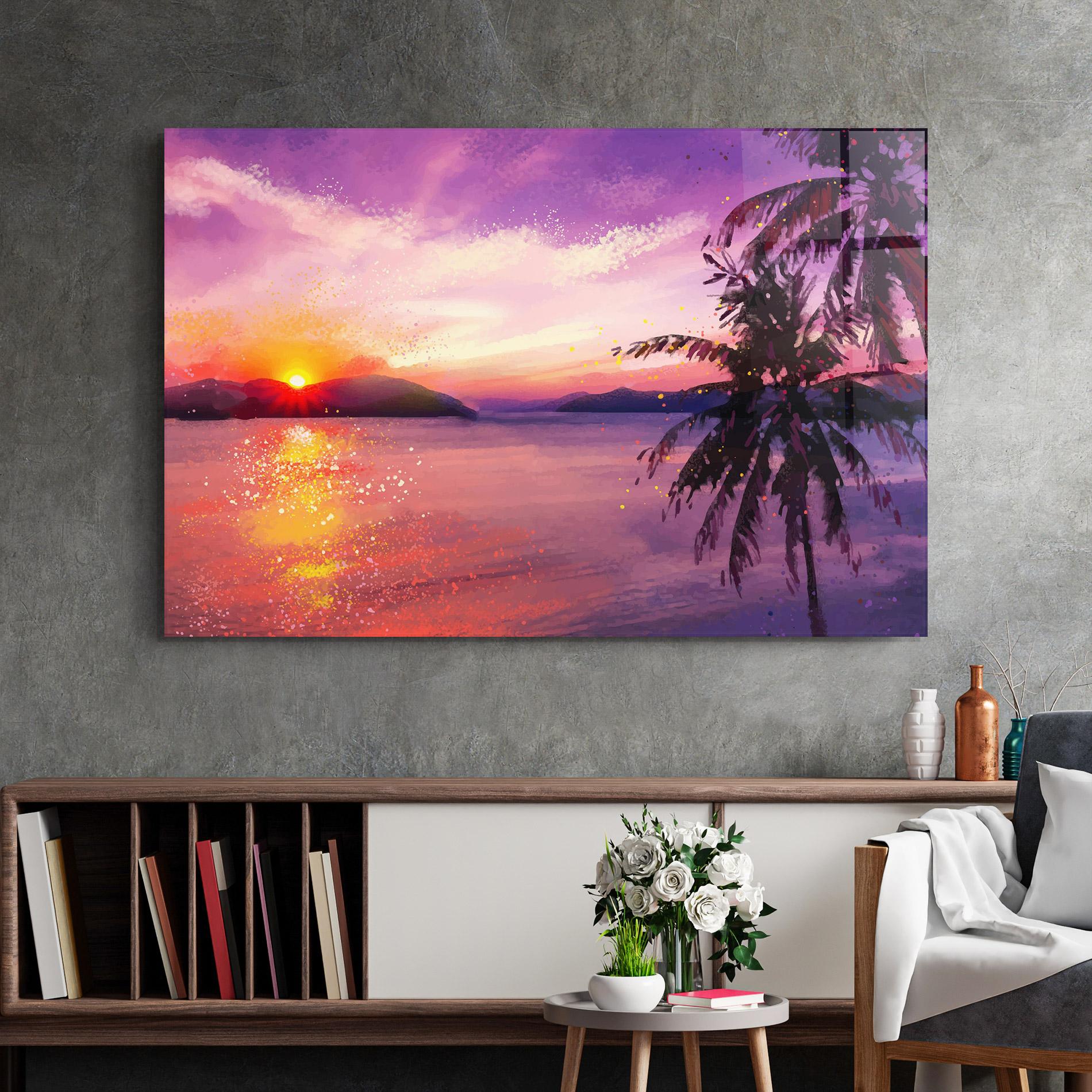 Glasbild Purple Sunrise Art mockup 2