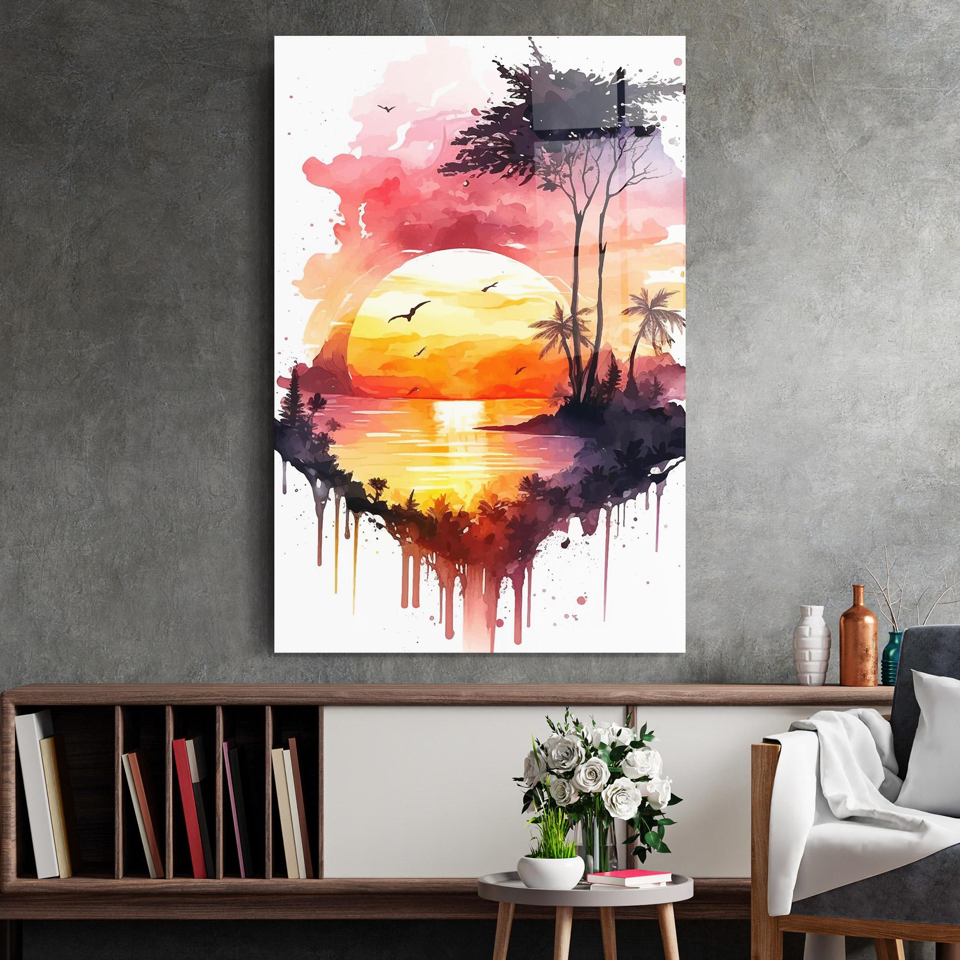 Glasbild Purple Sunset Art mockup 2