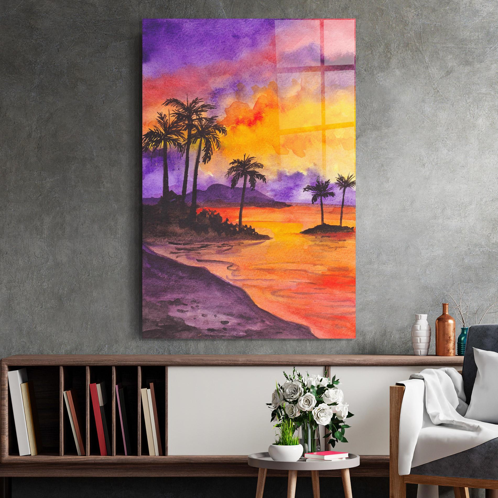 Glasbild Sunset Watercolor Painting mockup 2