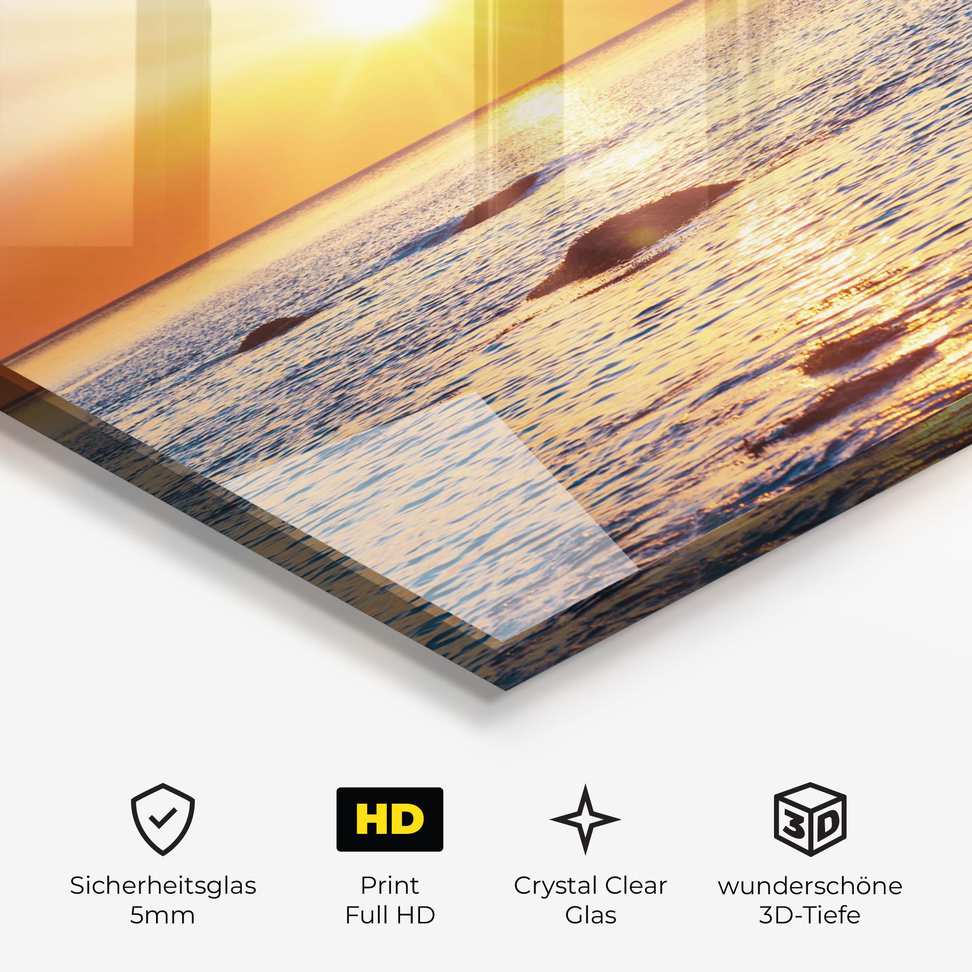 Glasbild Sunset Beach Rocks mockup 3