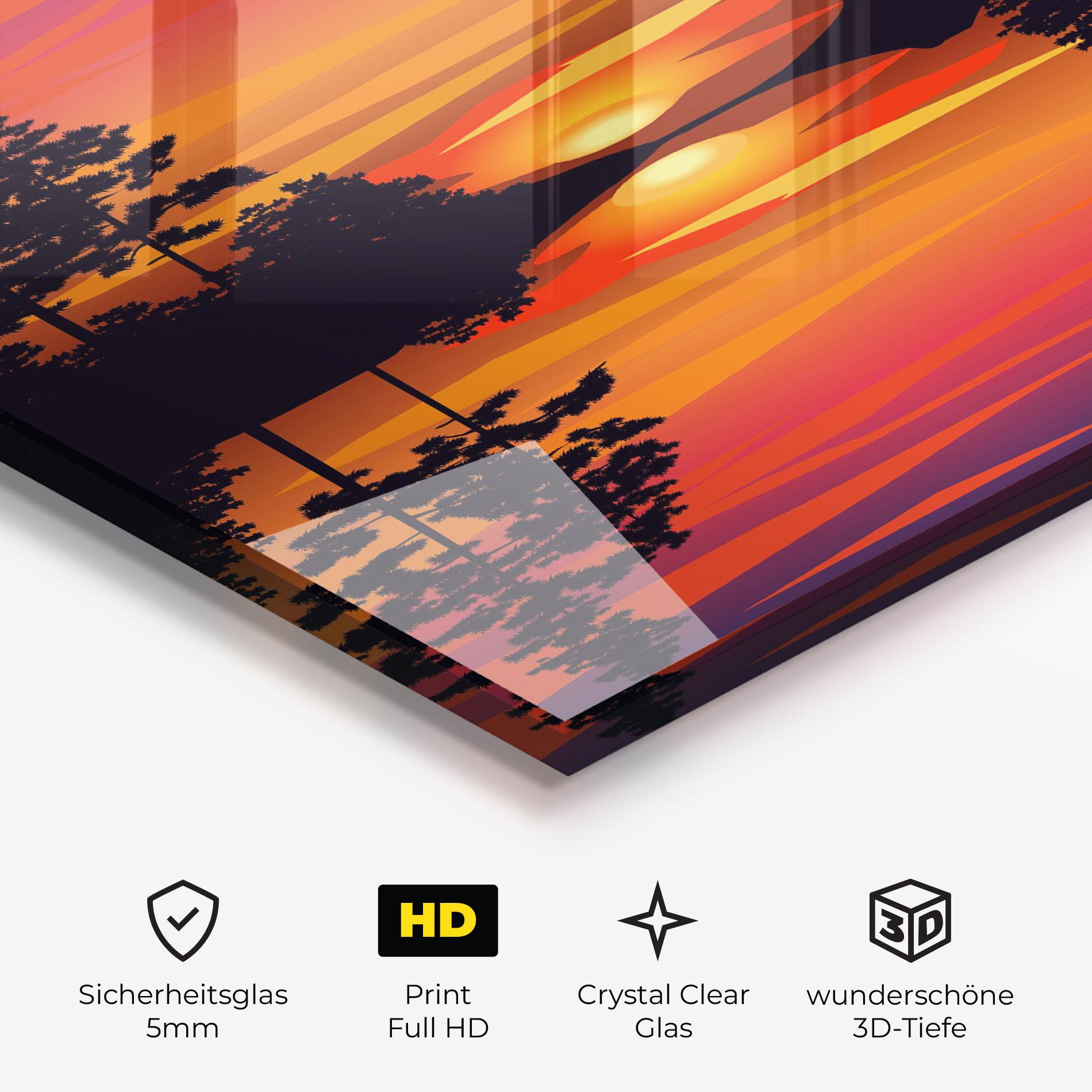 Glasbild Sunset Forest Reflection mockup 3