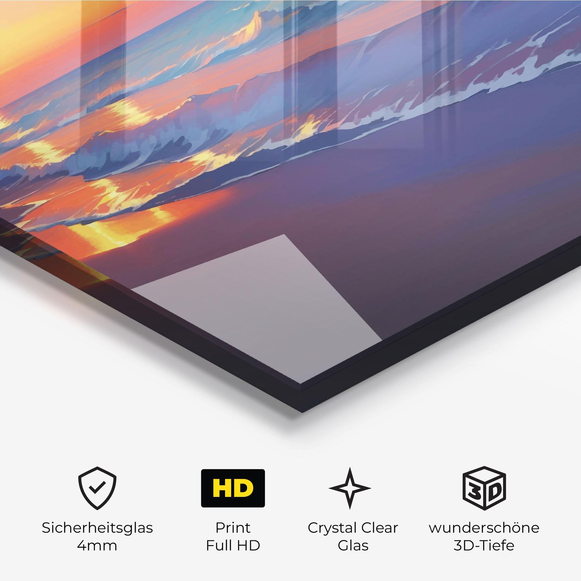 Glasbild Dreamy Beach Sunset mockup 3