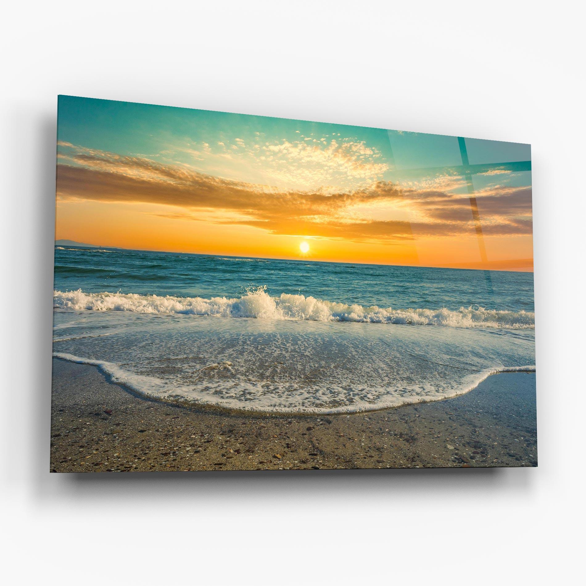 Glasbild Beach Dramatic Sunset mockup 6