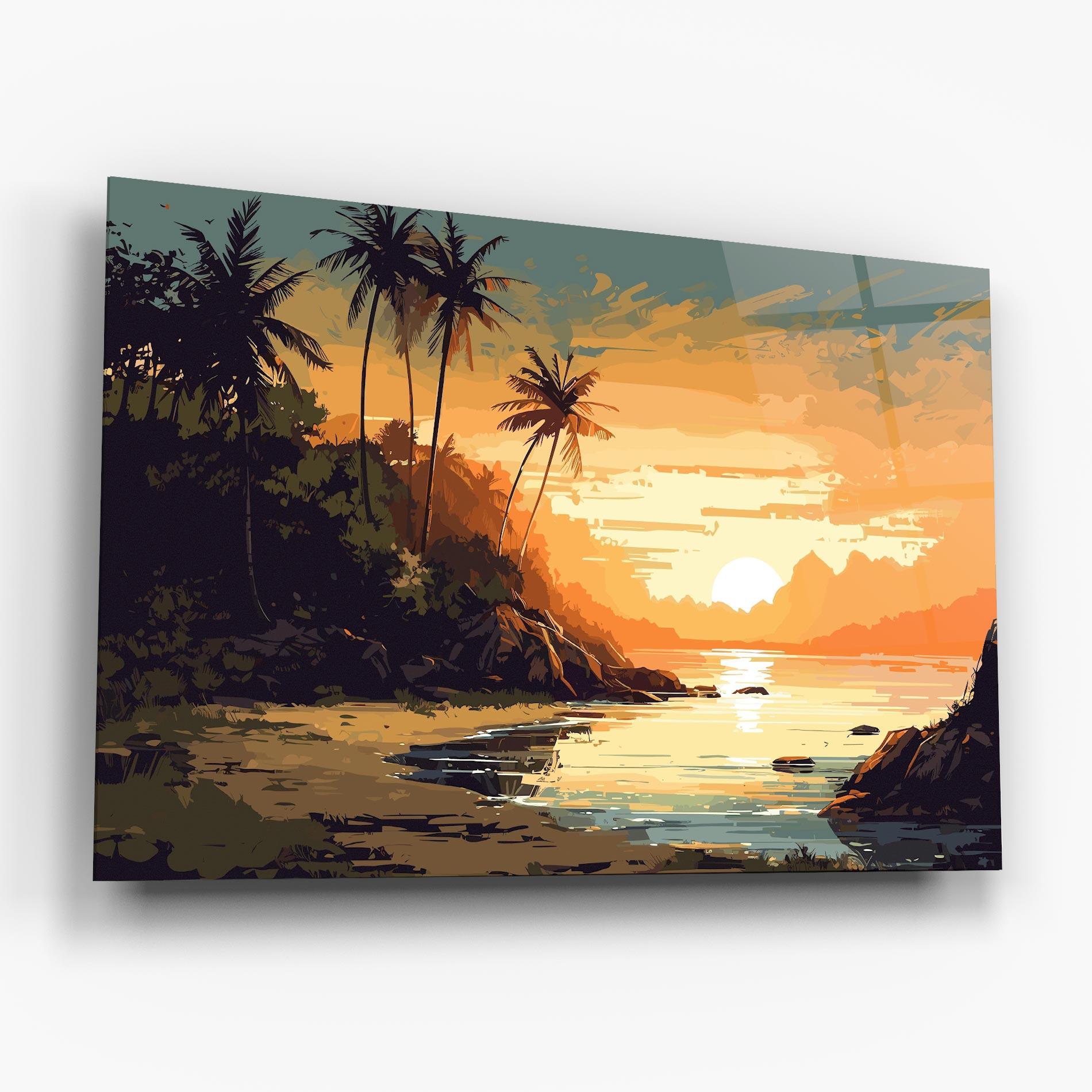 Glasbild Green Yellow Sunset mockup 6