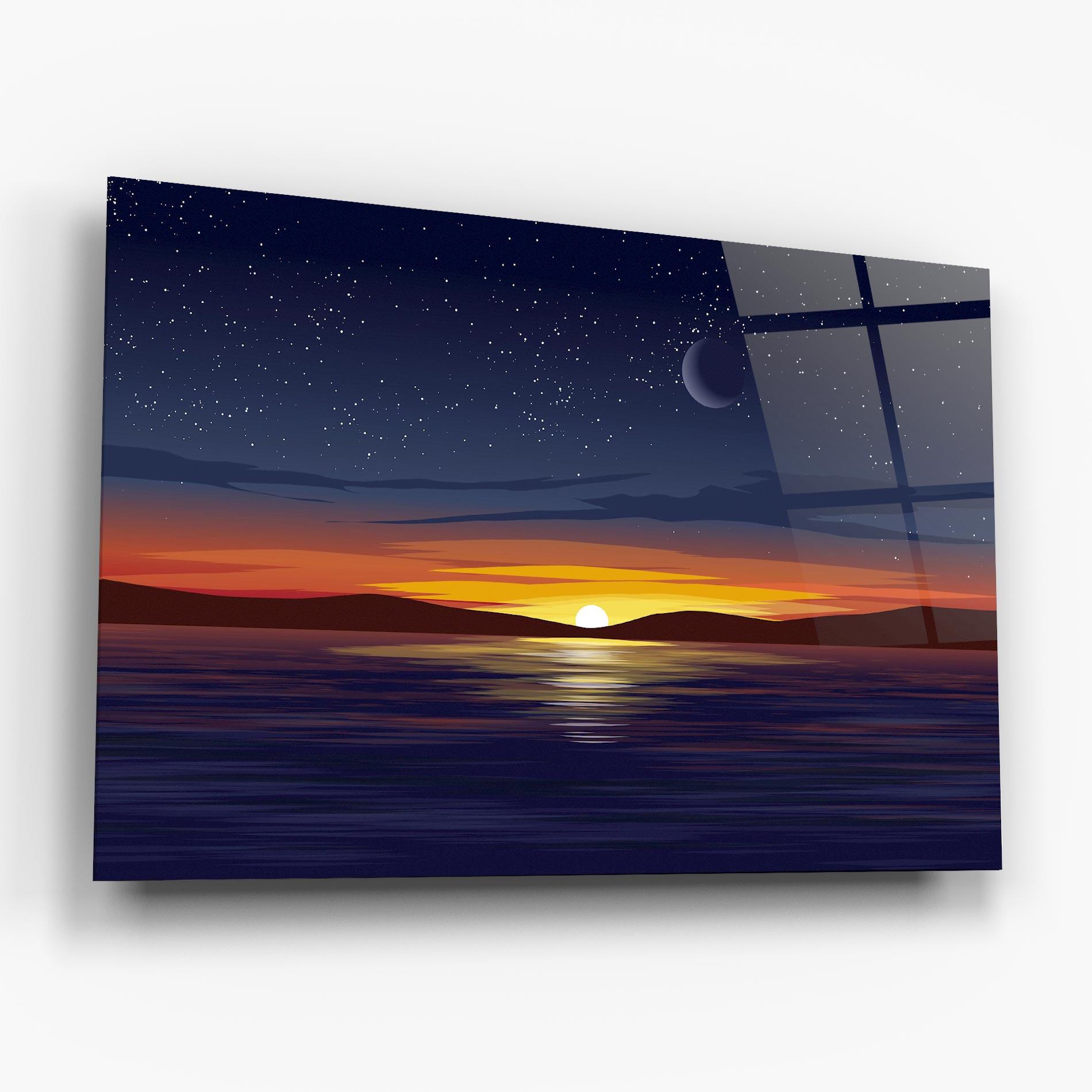 Glasbild Ocean Moon Sunset mockup 6
