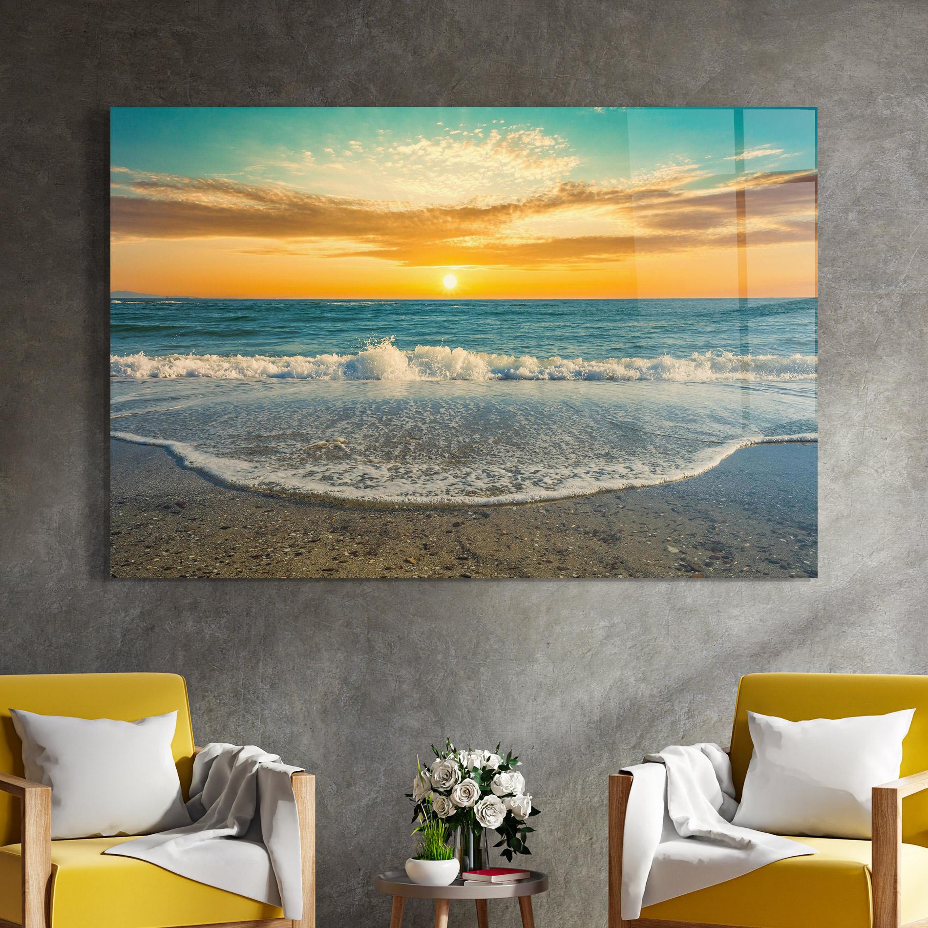 Glasbild Beach Dramatic Sunset mockup 4