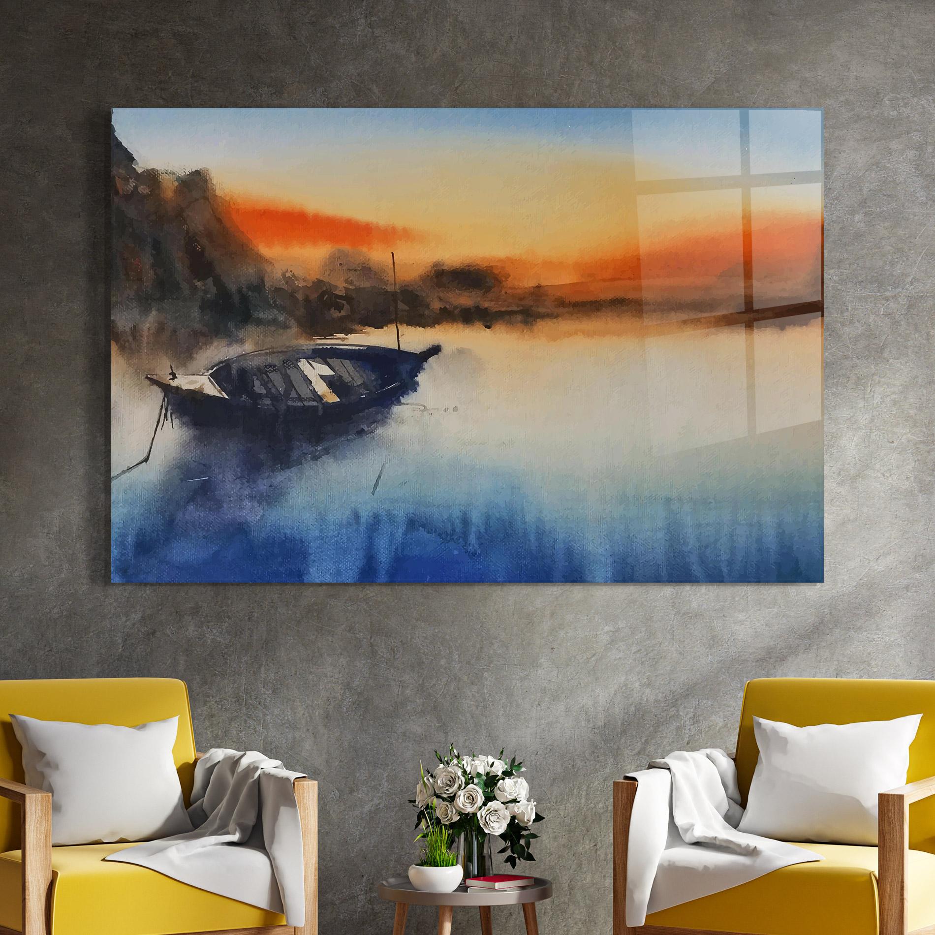 Glasbild Boat Sunset mockup 4