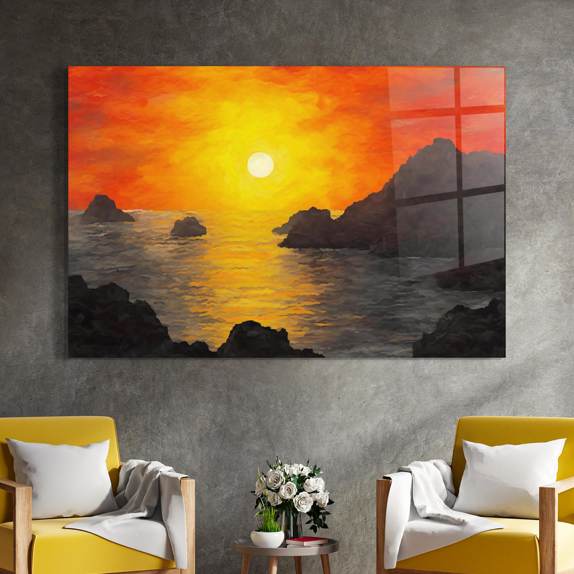 Glasbild Mountains Rocks Painting mockup 4