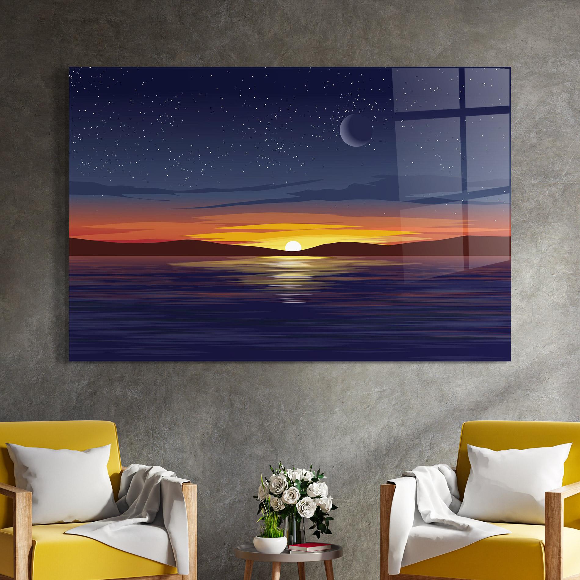 Glasbild Ocean Moon Sunset mockup 4