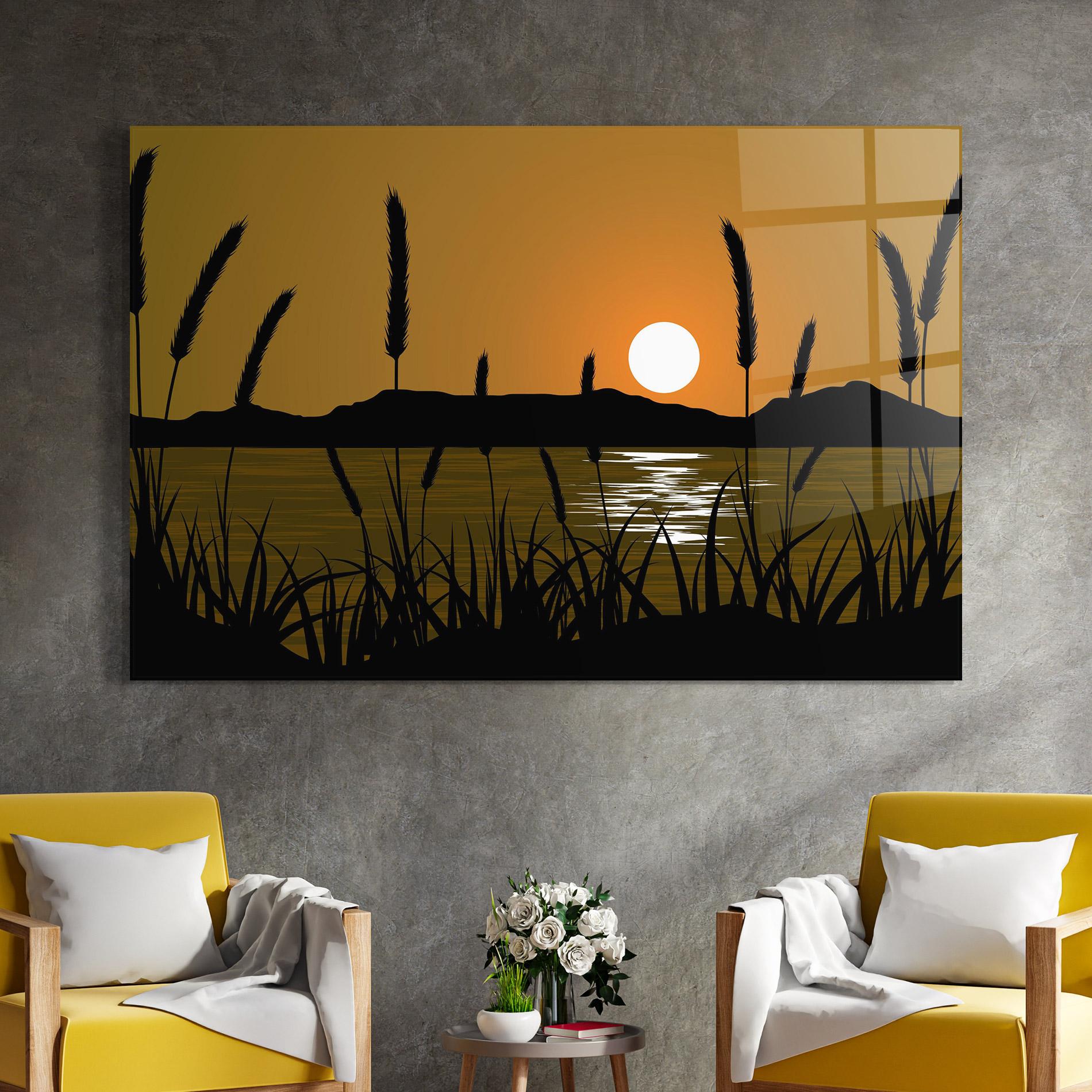 Glasbild Orange Brown Sunset mockup 4
