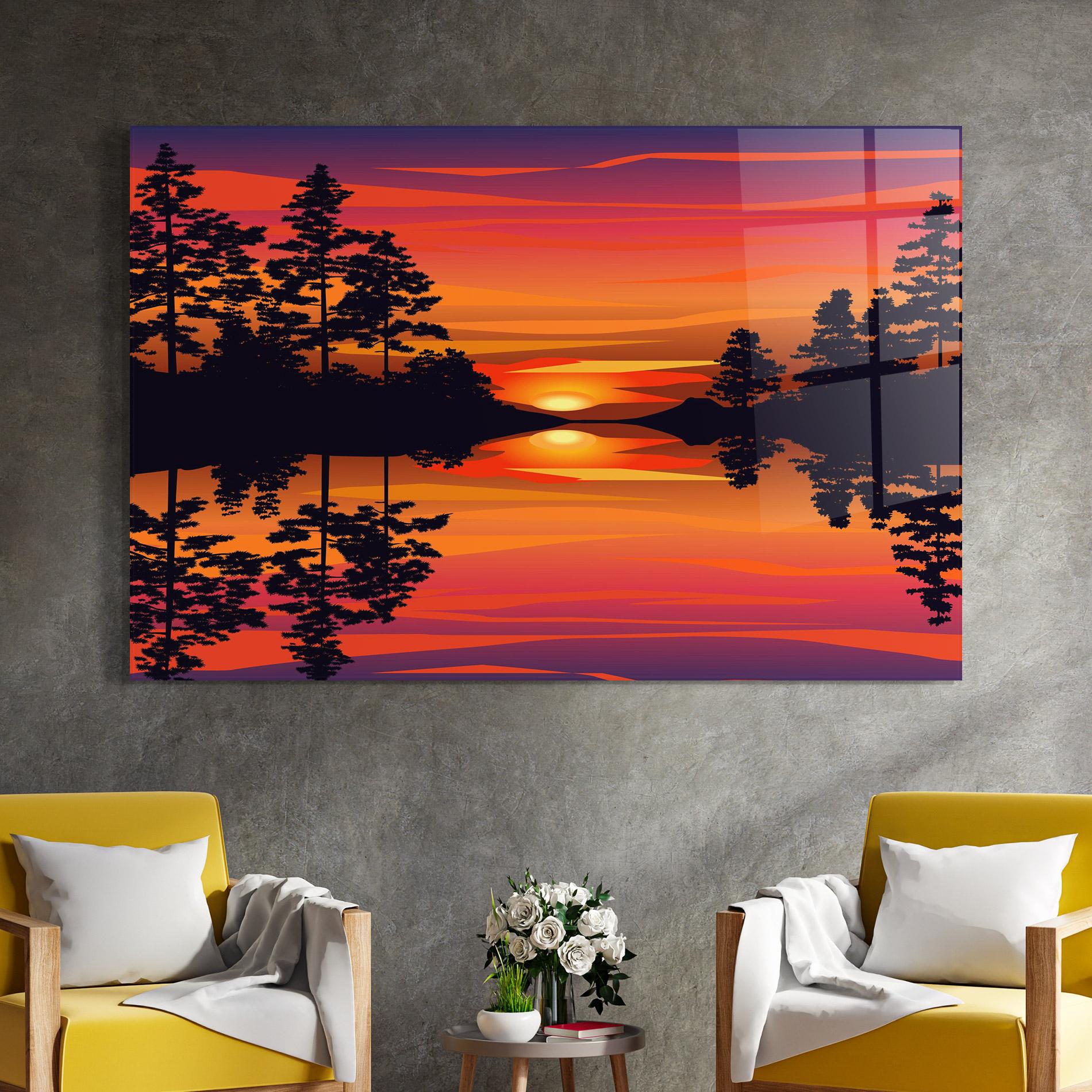 Glasbild Sunset Forest Reflection mockup 4